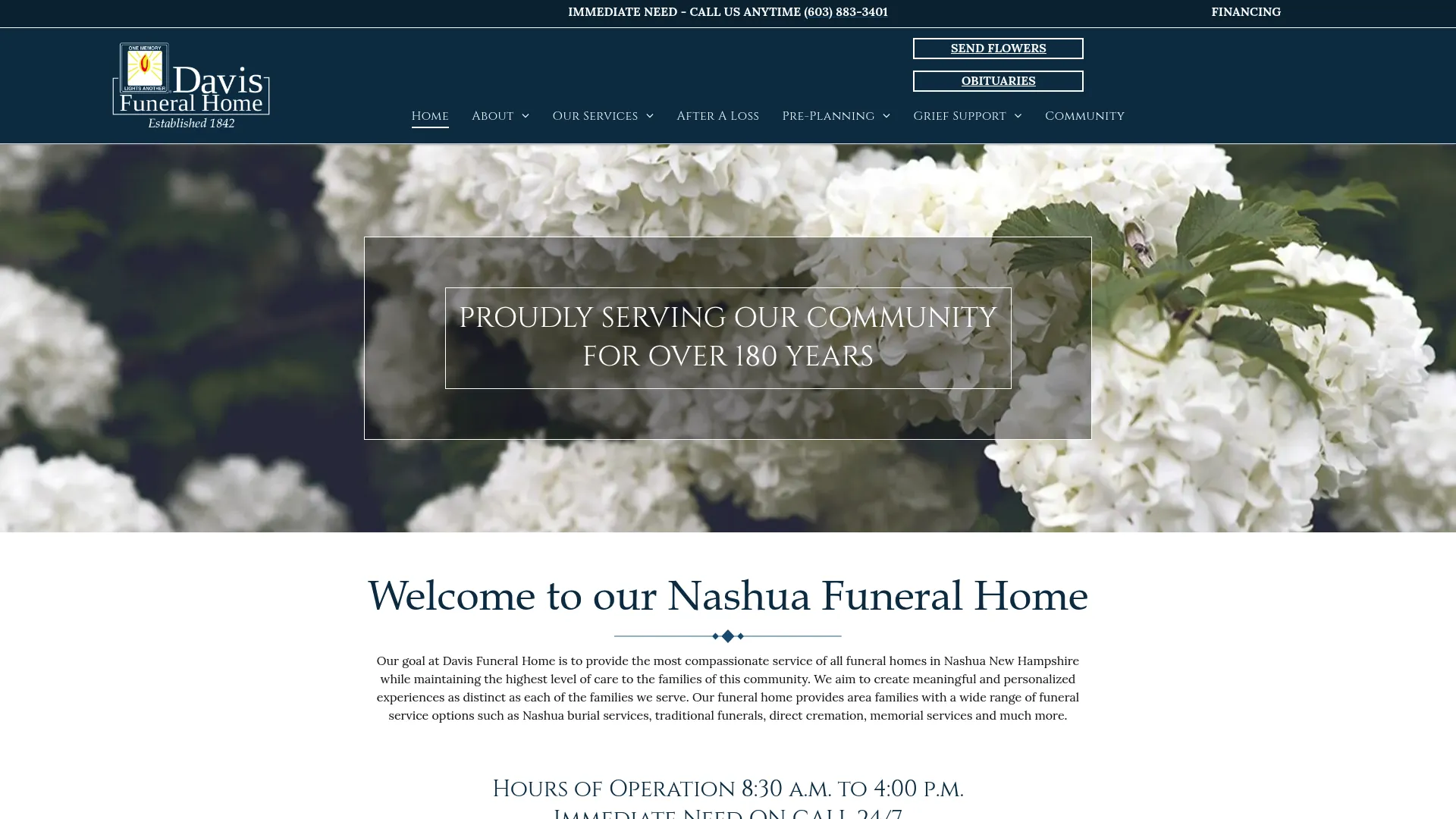Davis Funeral Home website screenshot