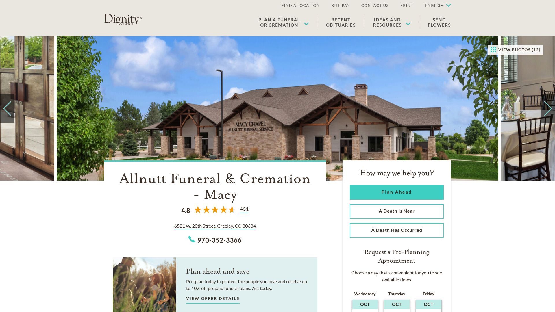 Allnutt Funeral Service Macy Chapel website