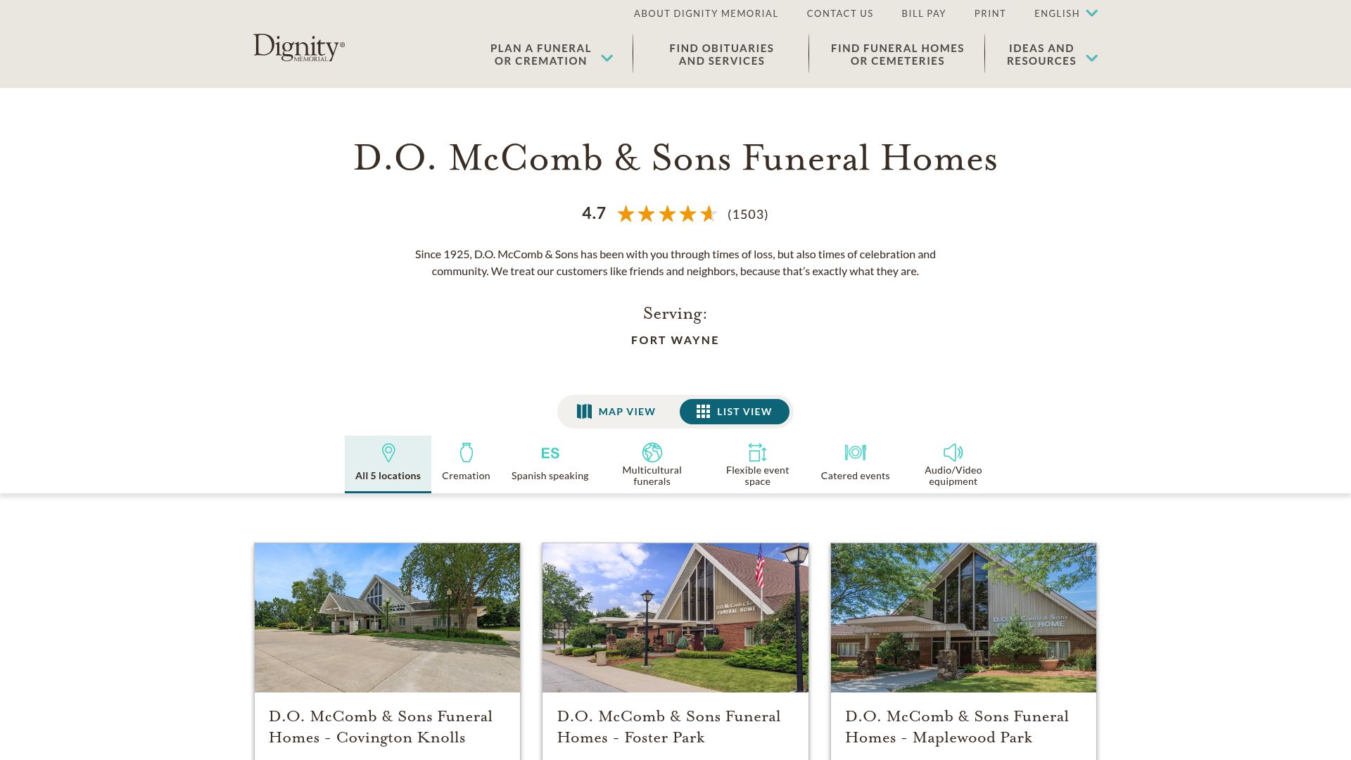 D.O. McComb & Sons funeral home website
