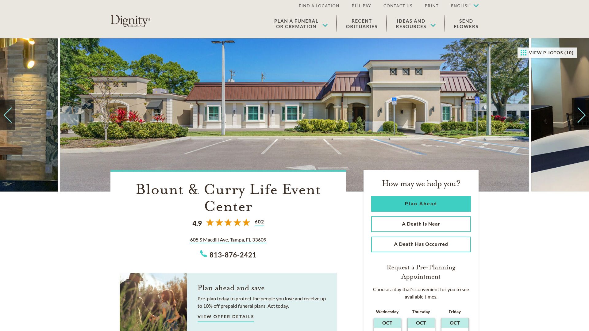 Blount & Curry MacDill Avenue funeral home webpage