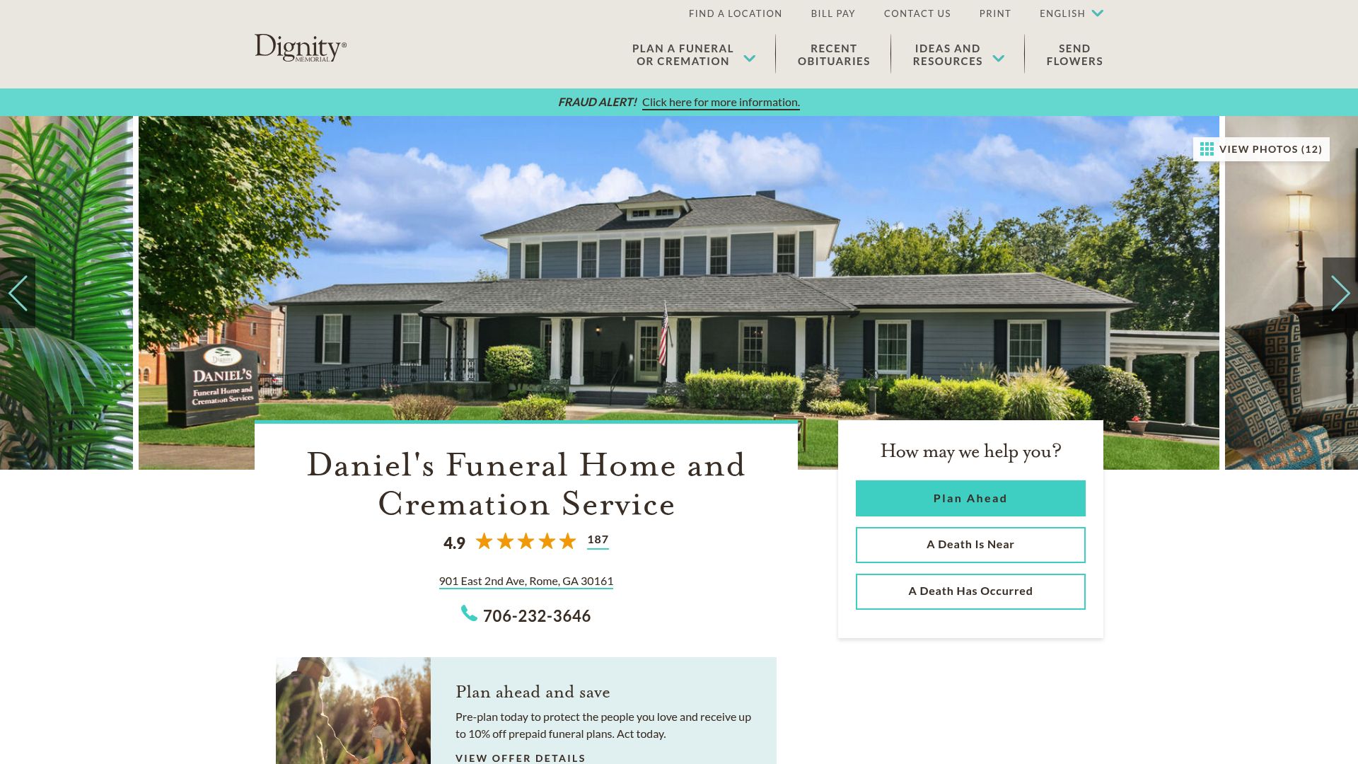 Screenshot of danielsfuneralhome.com