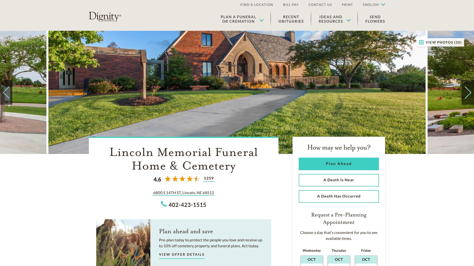 Lincoln Memorial Funeral Home exterior and grounds