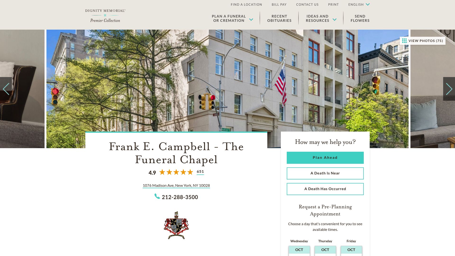 Frank E. Campbell funeral home website