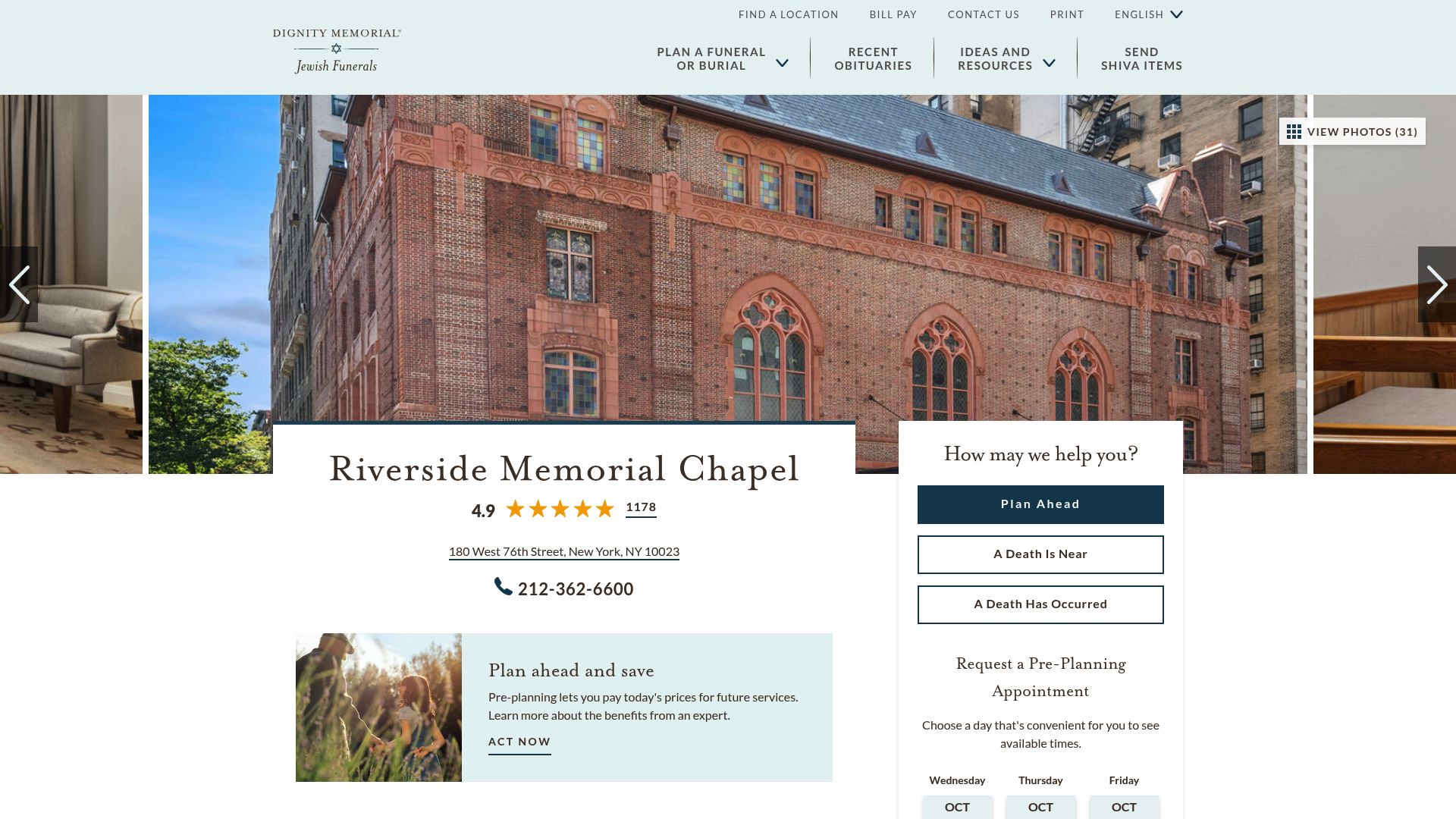 Riverside Memorial Chapel example religious-affiliated funeral home