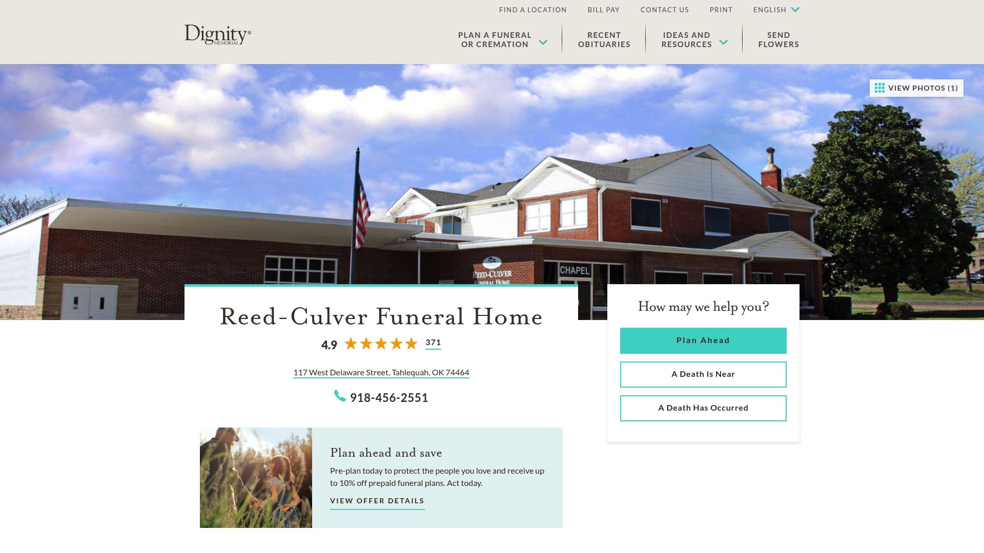 Reed-Culver Funeral Home website screenshot