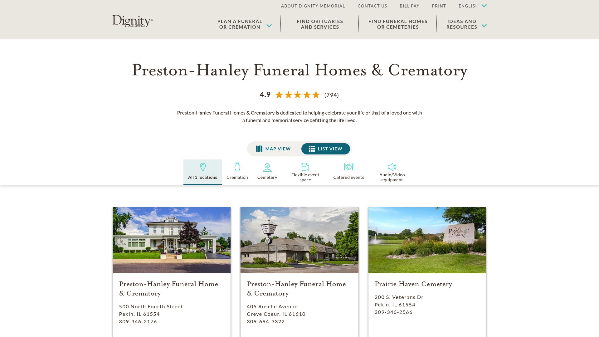 Preston-Hanley funeral home website homepage