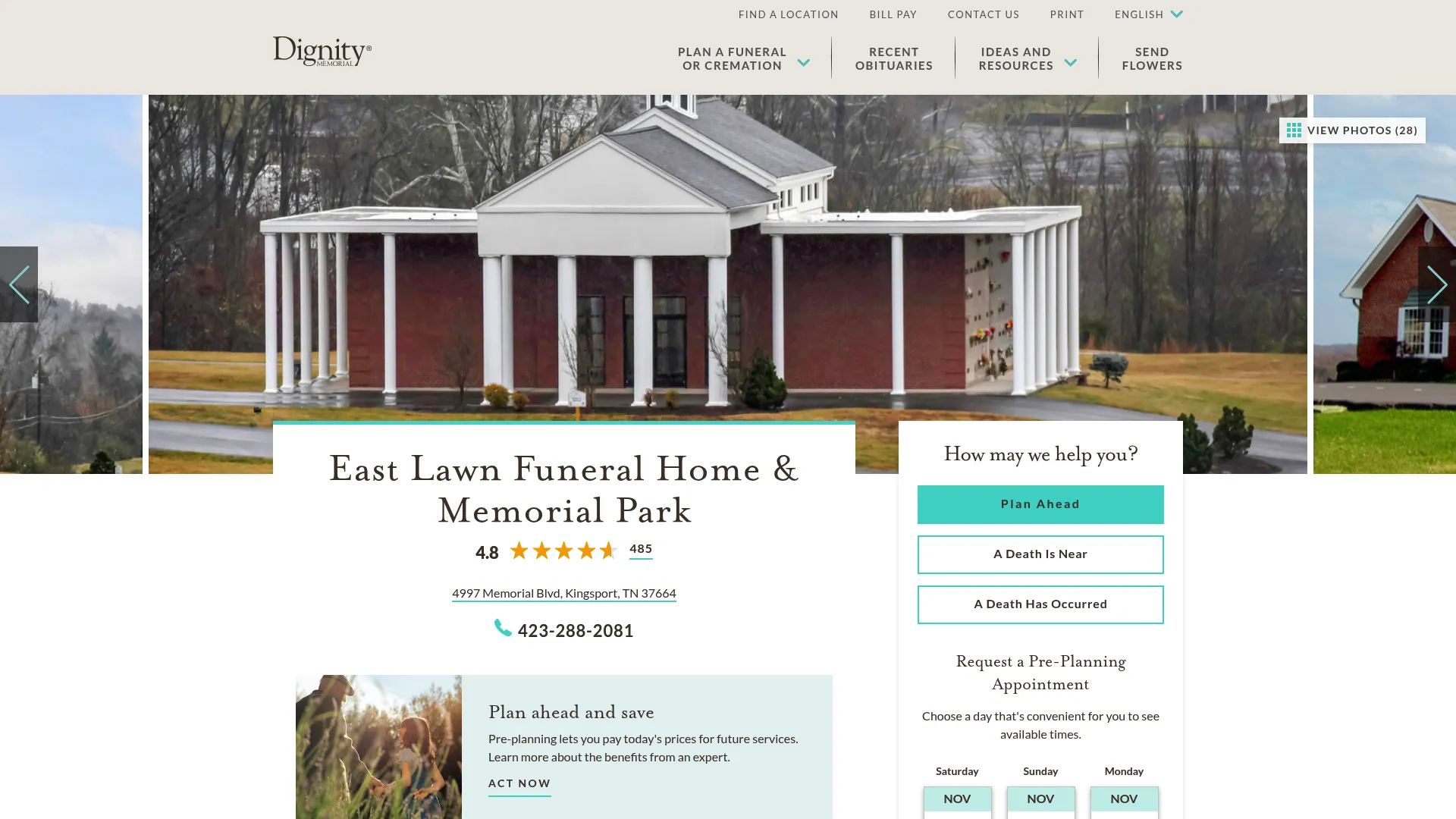 East Lawn Funeral Home and Memorial Park website