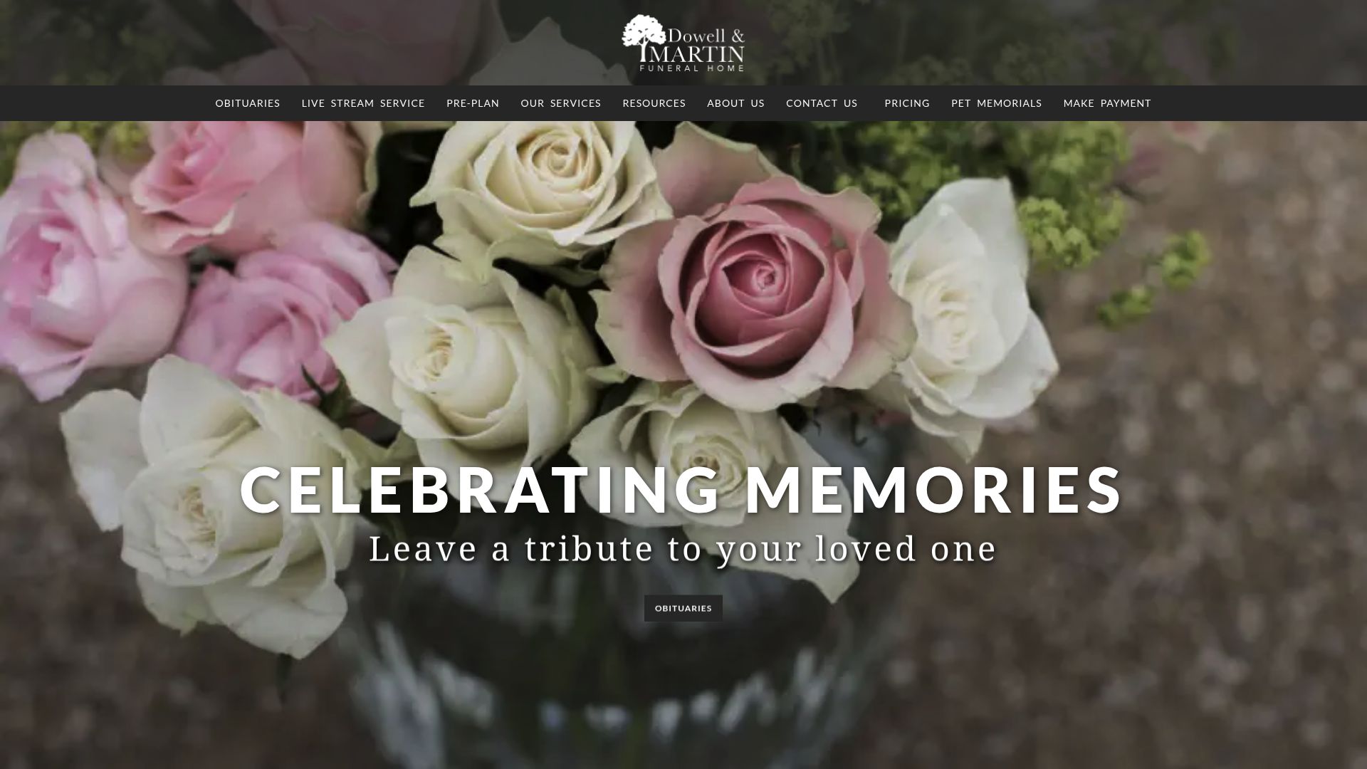Dowell Martin Funeral Home website homepage