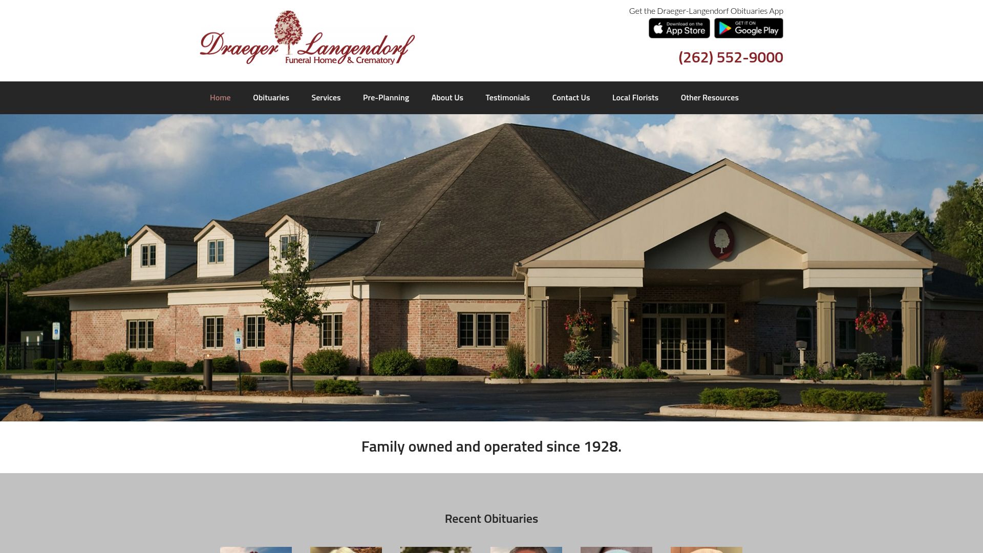 Draeger-Langendorf Funeral Home website homepage