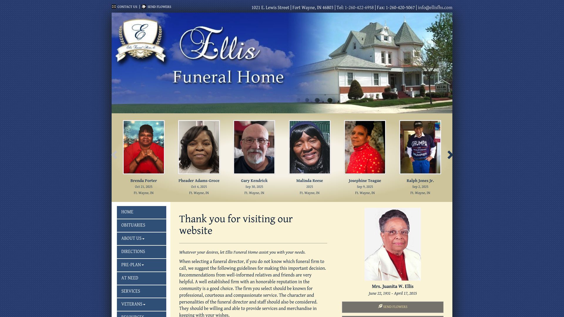 Ellis Funeral Home website
