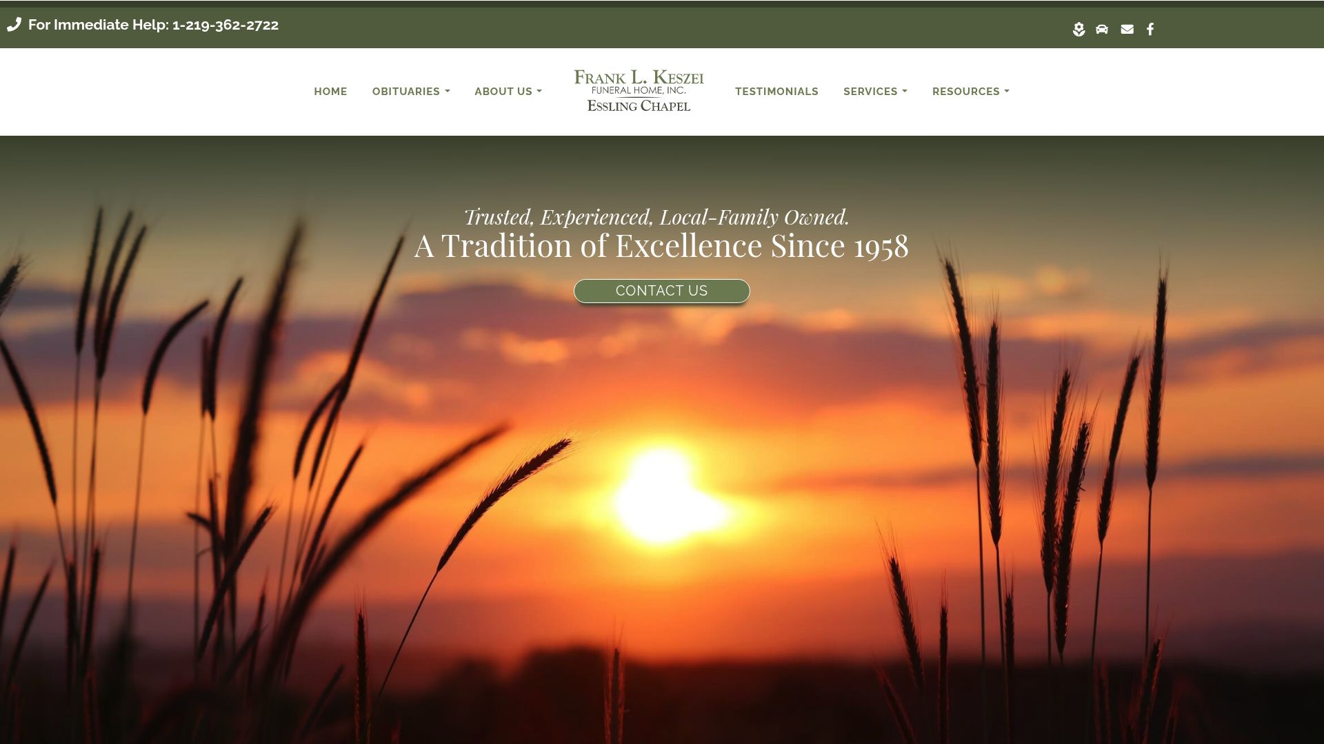 Essling Funeral Home website homepage