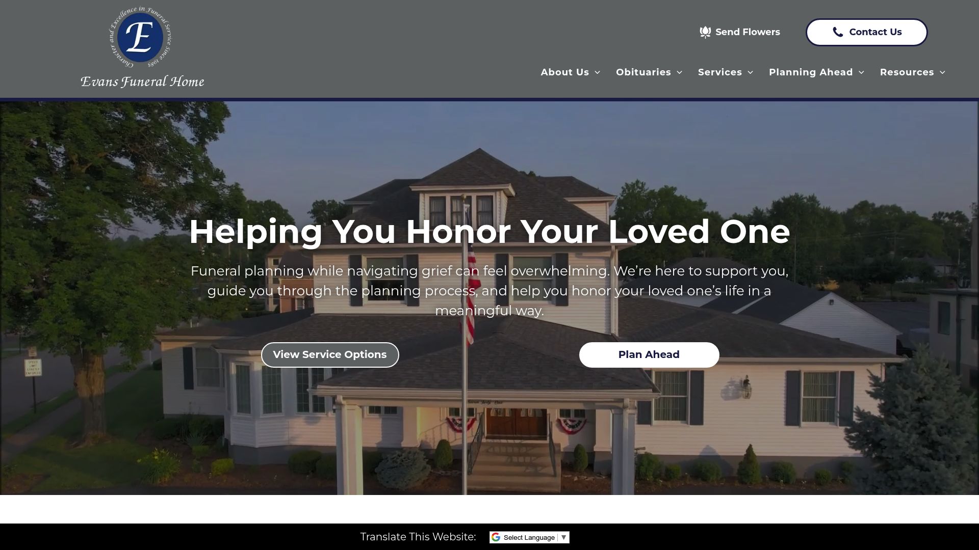 Evans Funeral Home website