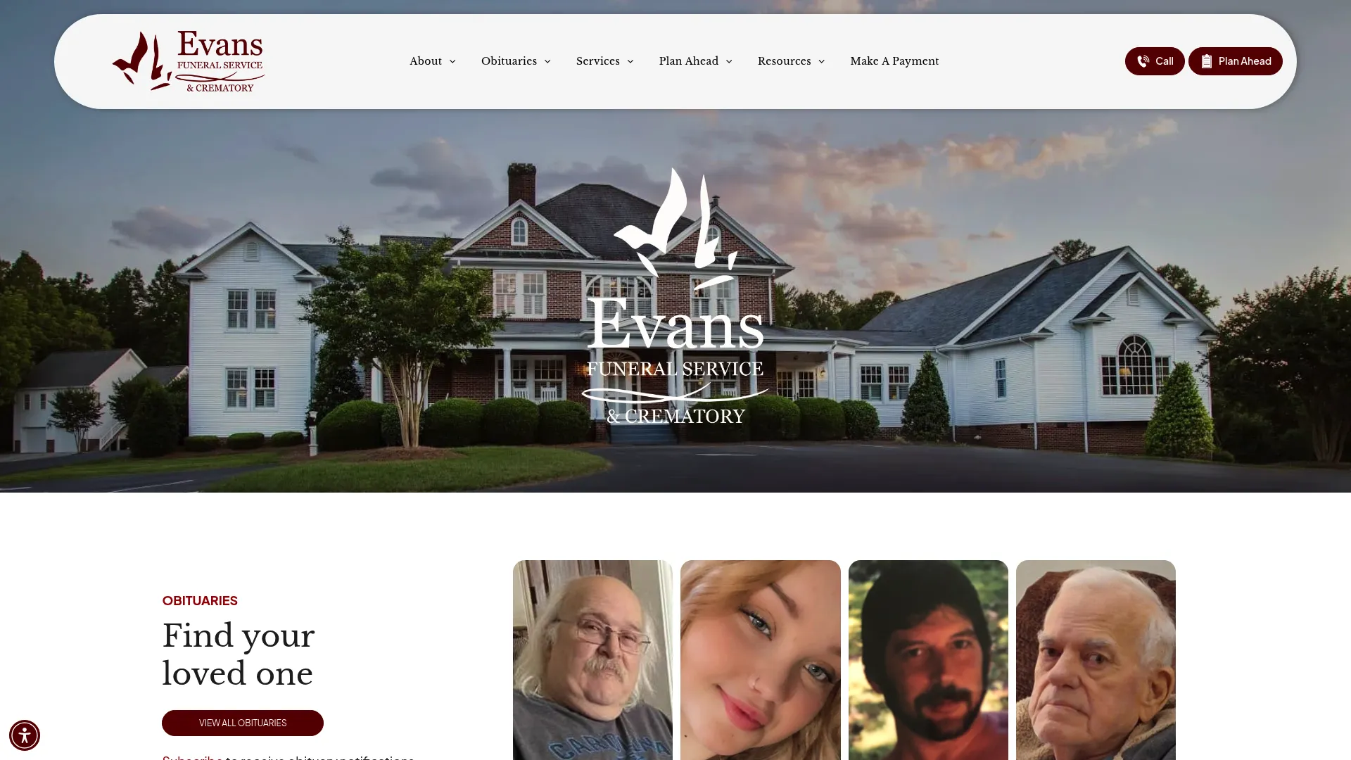 Evans Funeral Service website screenshot