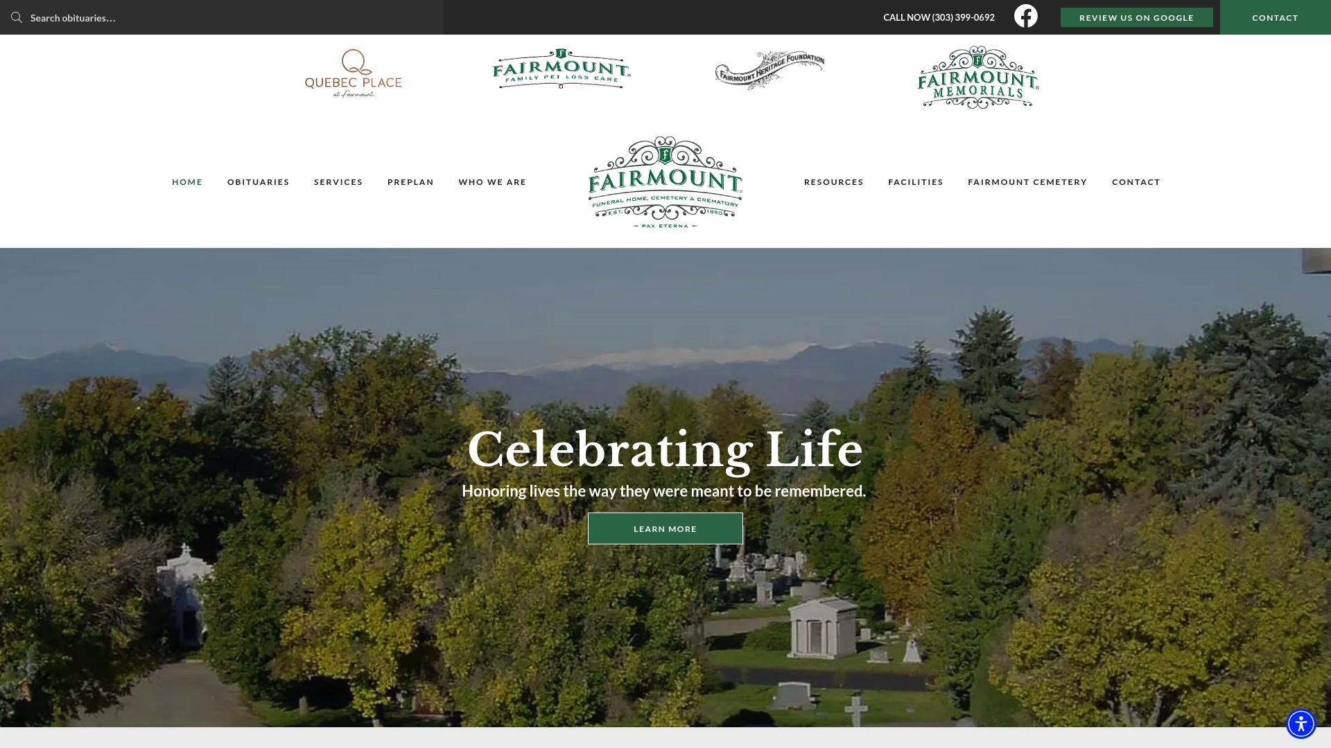 Fairmount Funeral Home website homepage