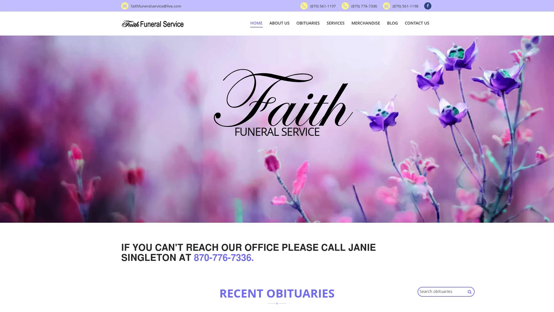 Faith Funeral Service website homepage