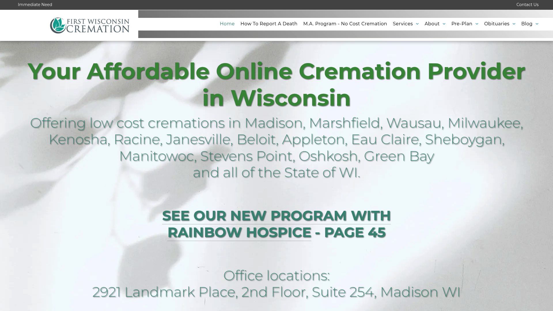 First Wisconsin Cremation Services website homepage