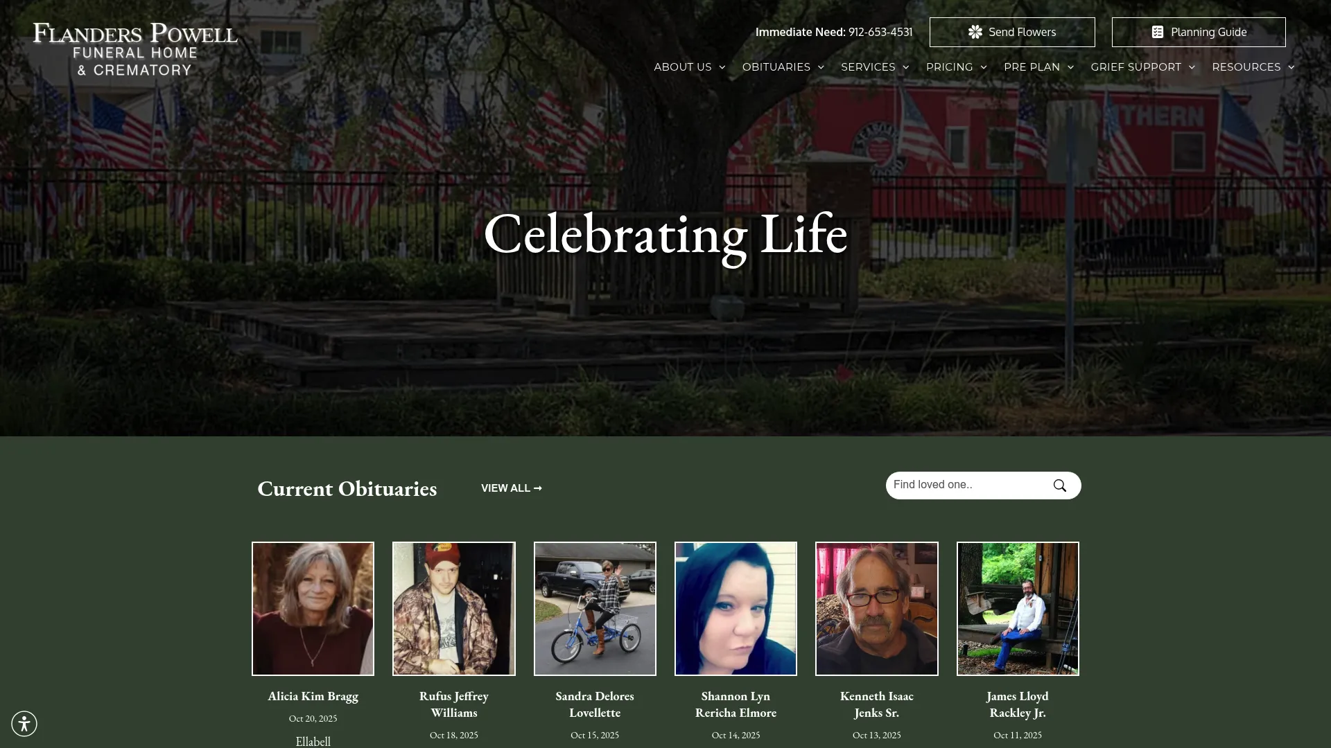 Flanders Powell Funeral Home website screenshot