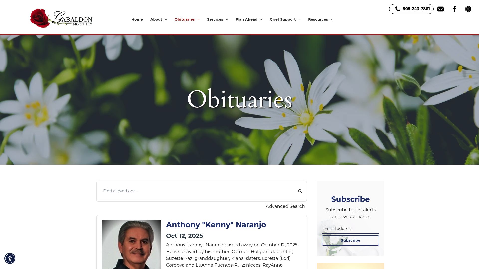 Gabaldon Mortuary obituaries page