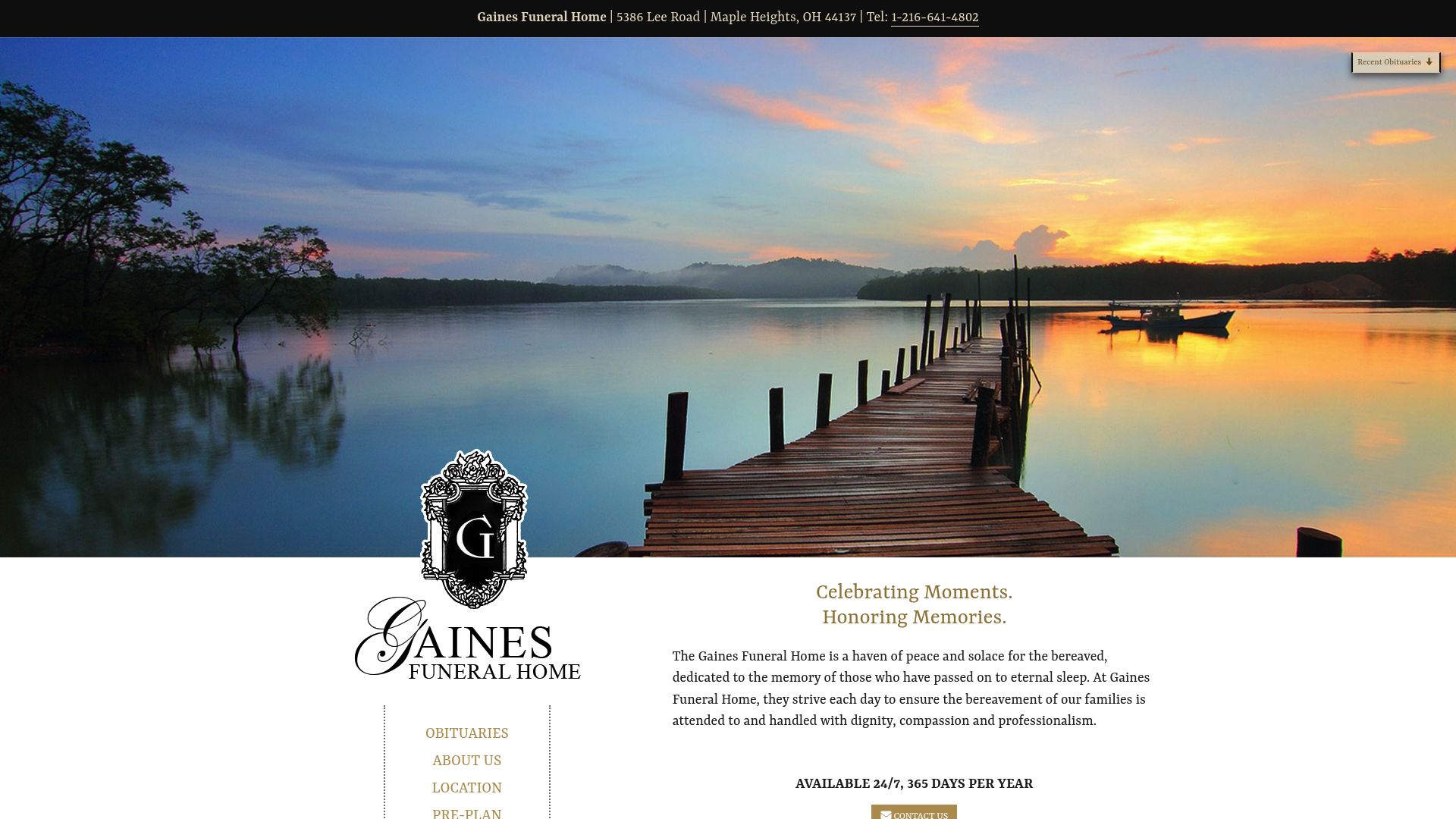 Gaines Funeral Home website homepage