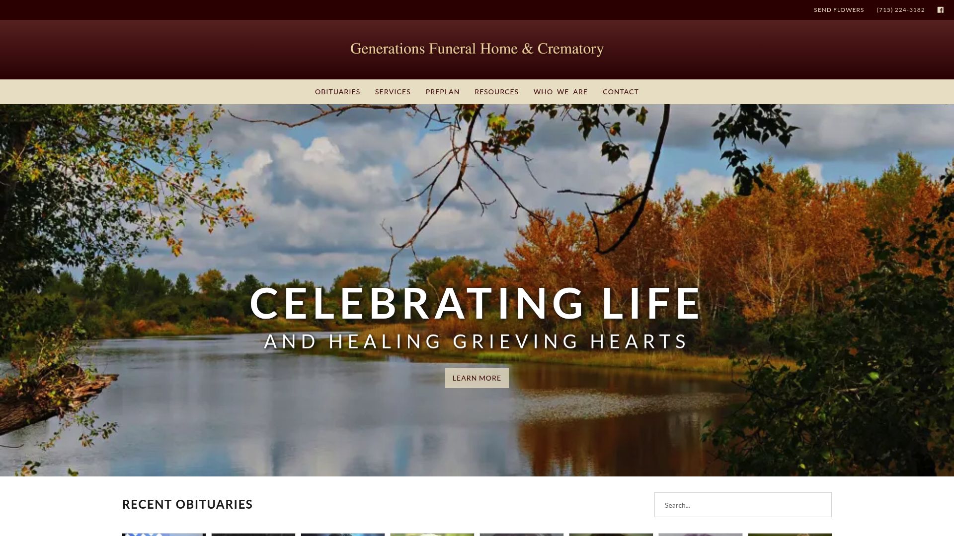 Generations Funeral Home website homepage
