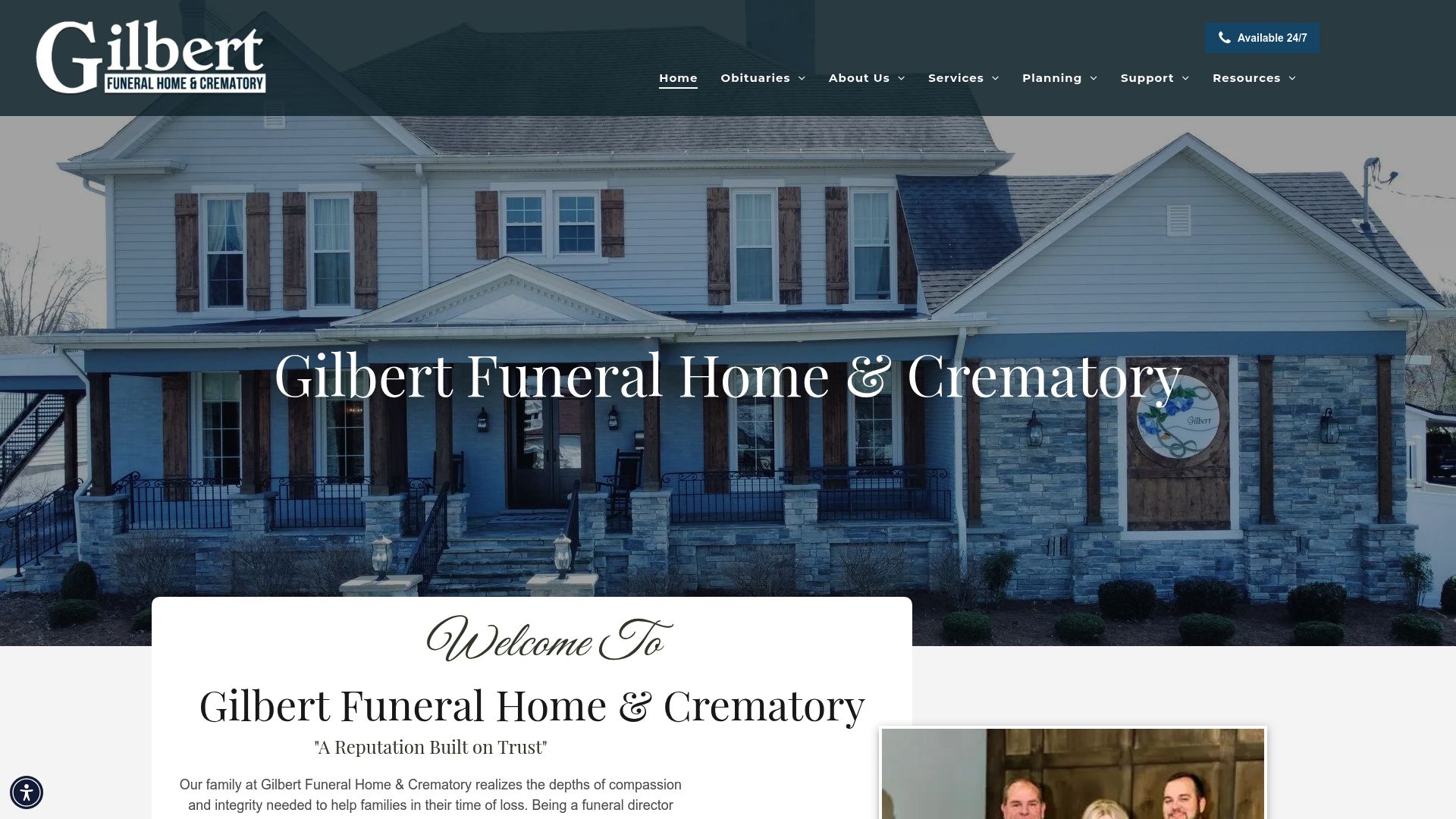 Gilbert Funeral Home website homepage