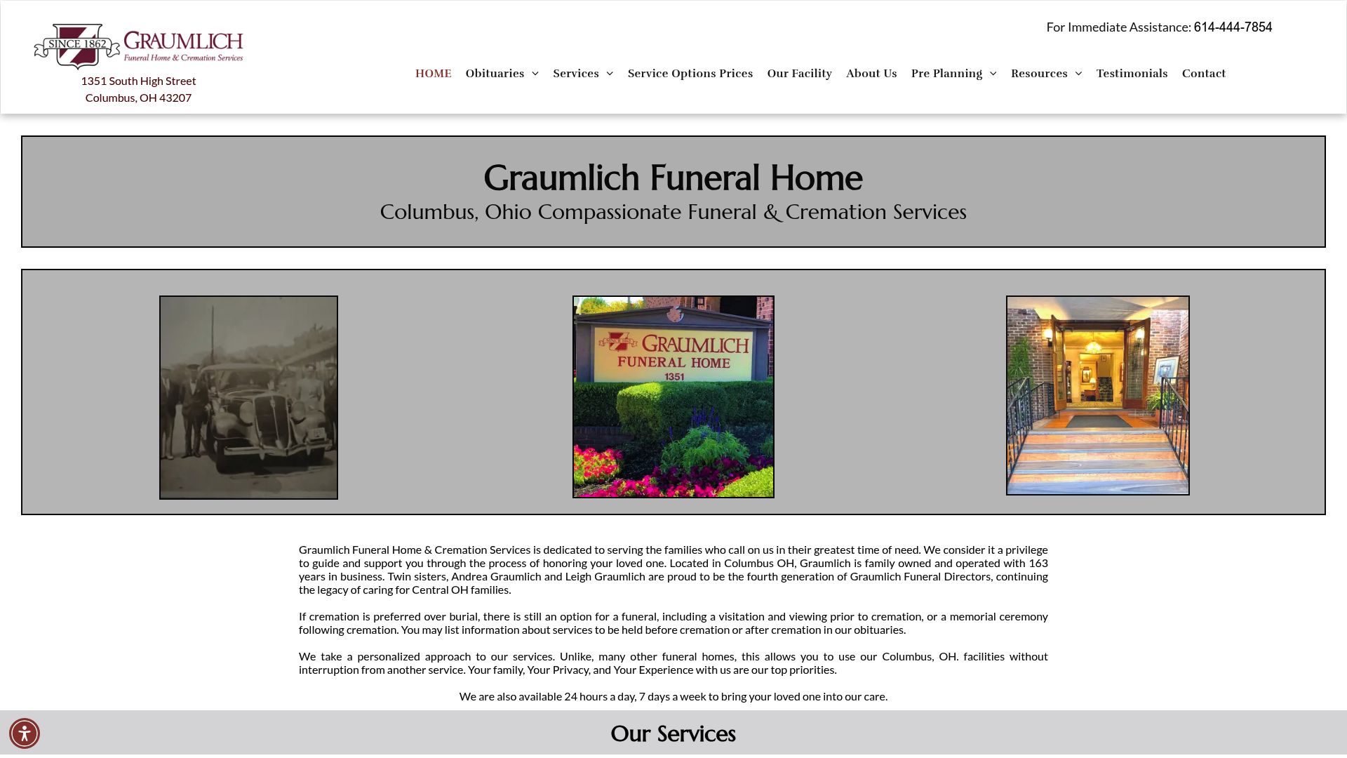 Graumlich Funeral Home website homepage