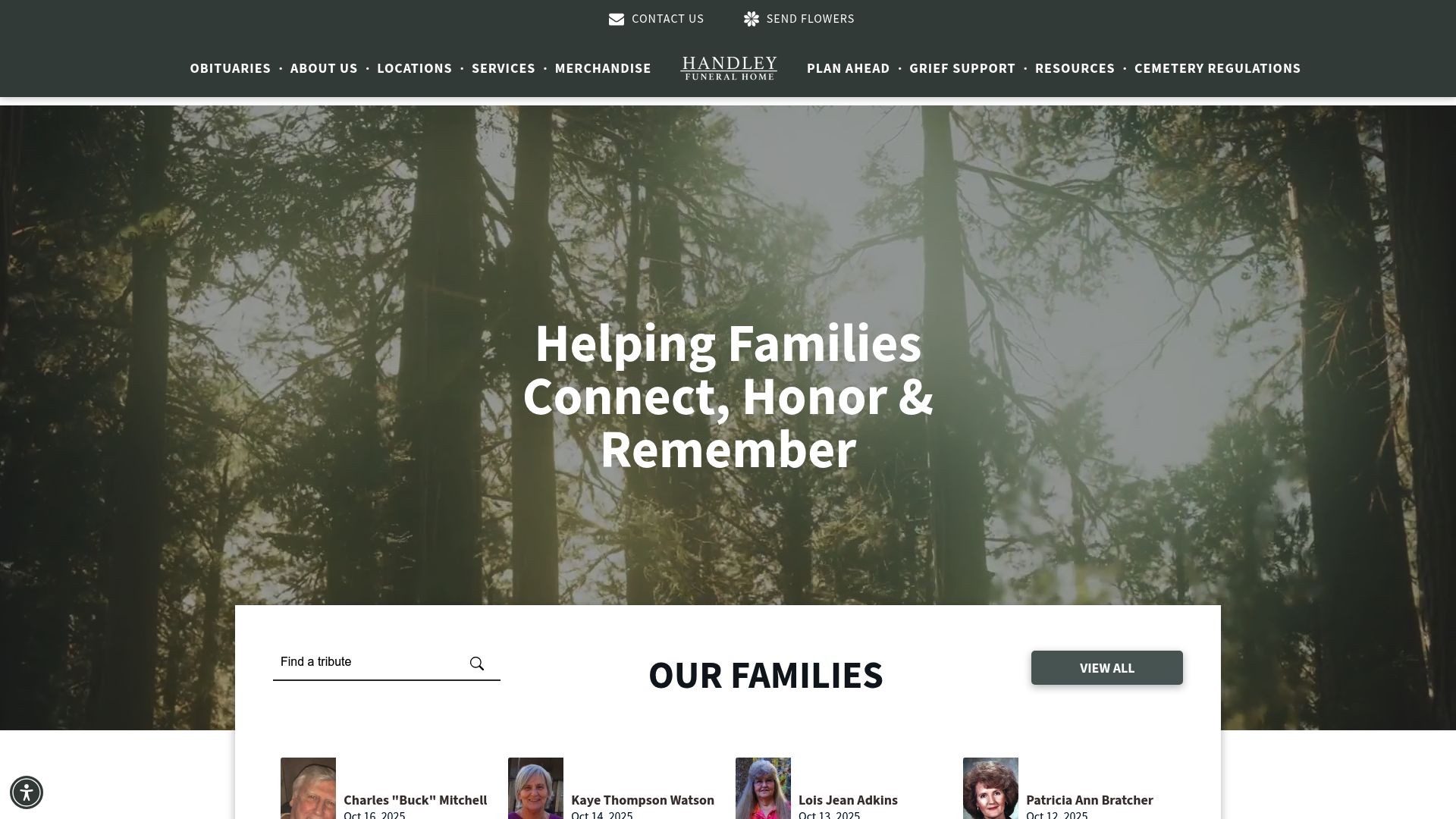 Handley Funeral Home website homepage