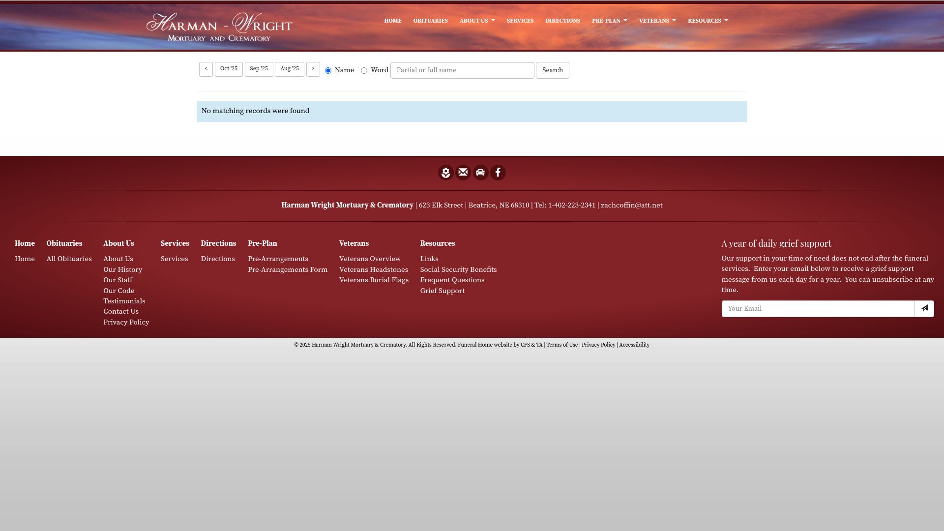 Harman-Wright Mortuary website listings page
