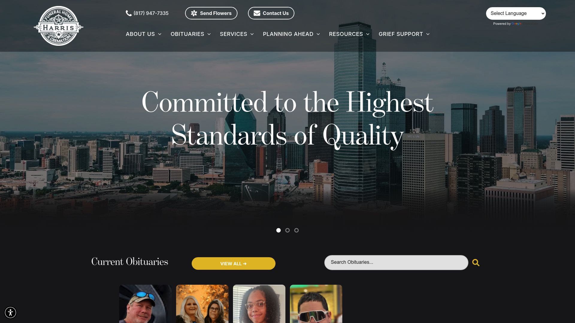 Harris Funeral Home and Cremations website
