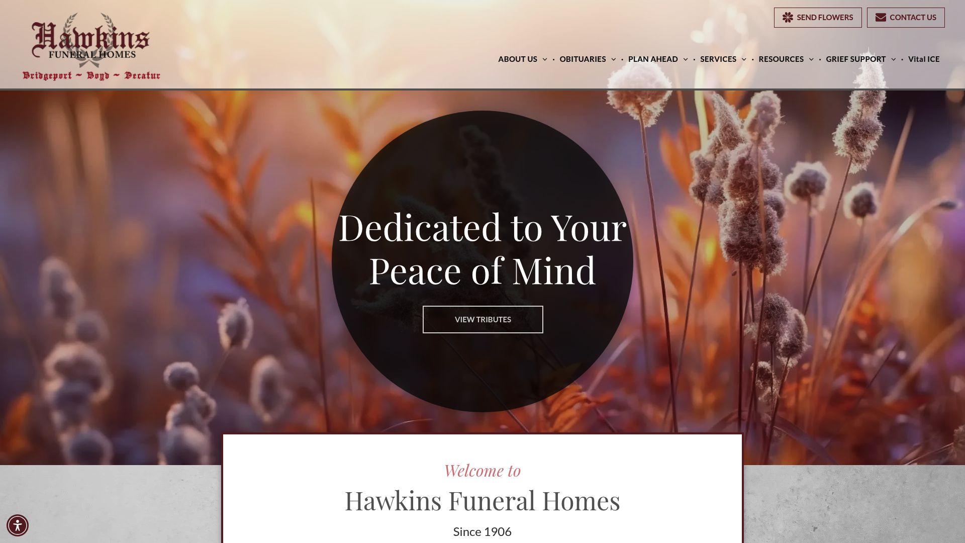 Hawkins Funeral Home website homepage