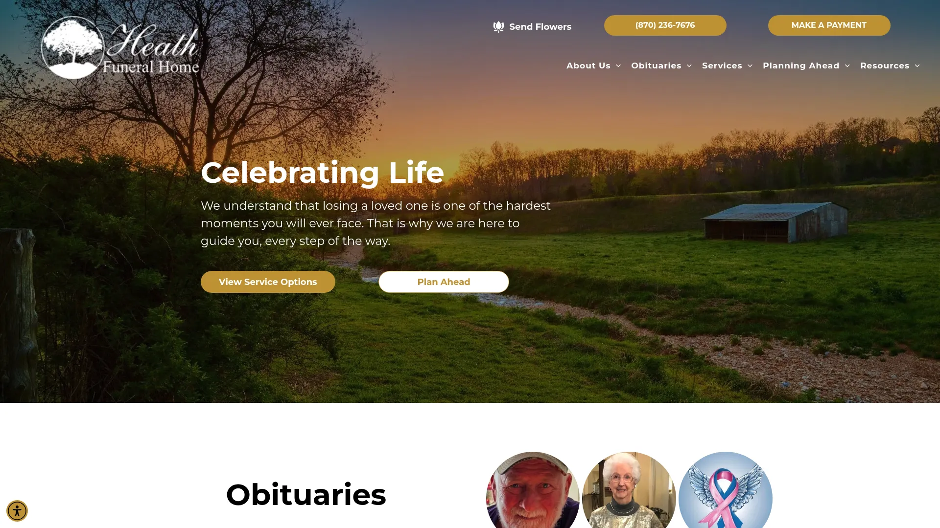 Heath Funeral Home website homepage