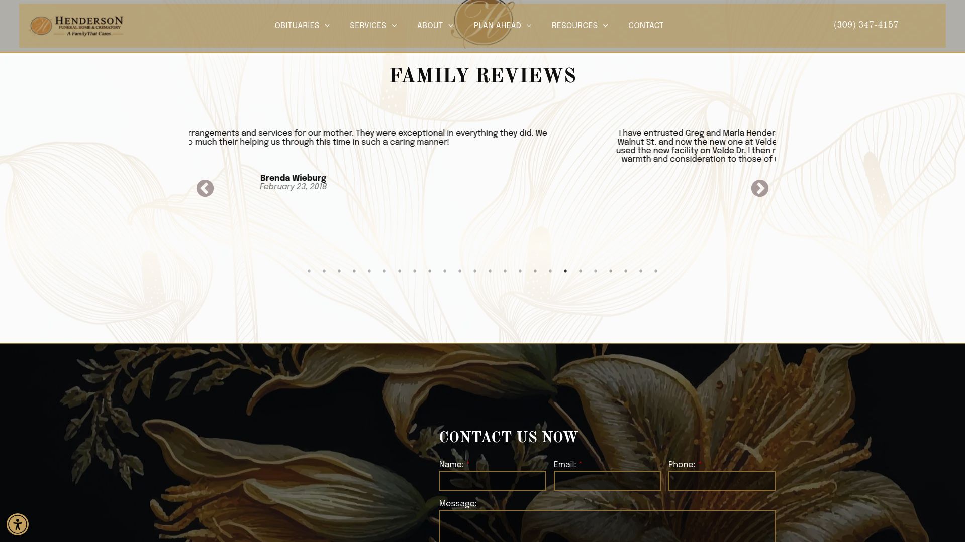 Henderson Funeral Home website homepage