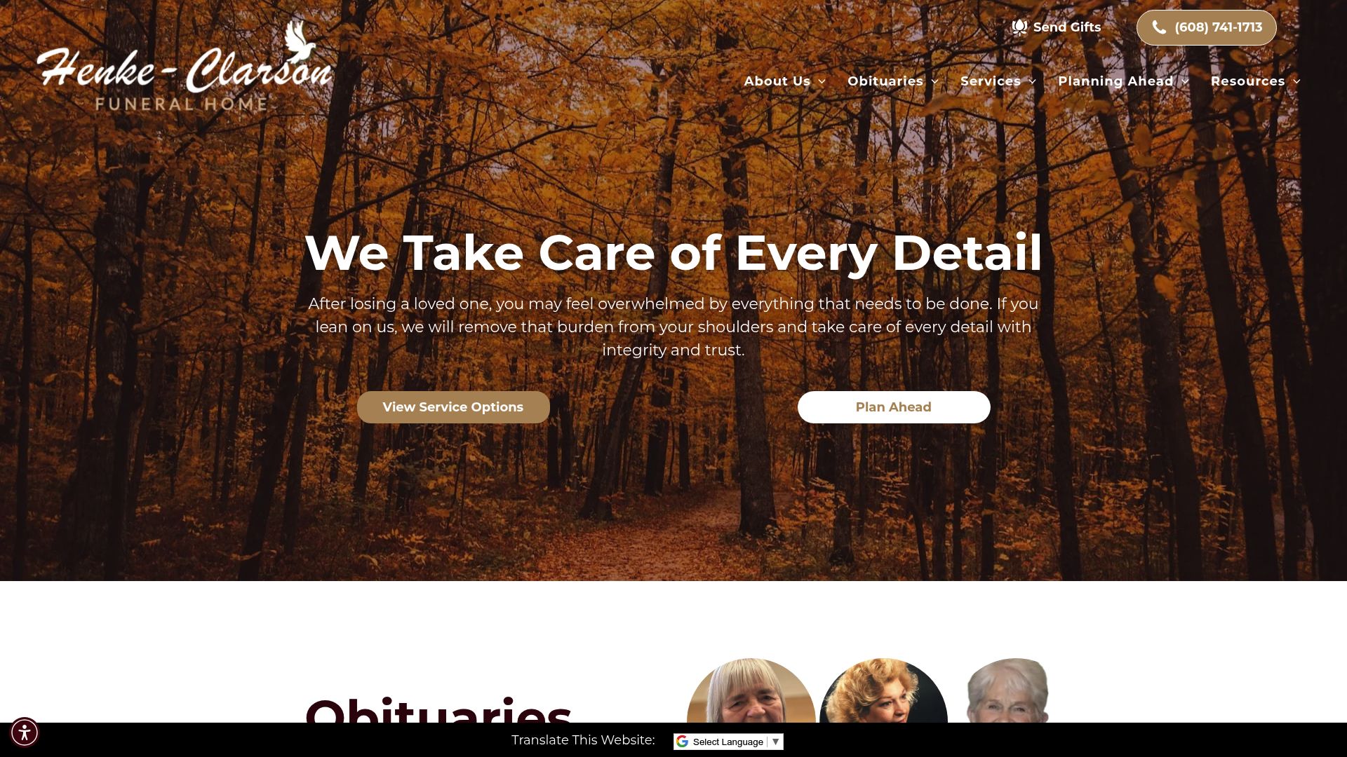 Henke-Clarson Funeral Home website screenshot