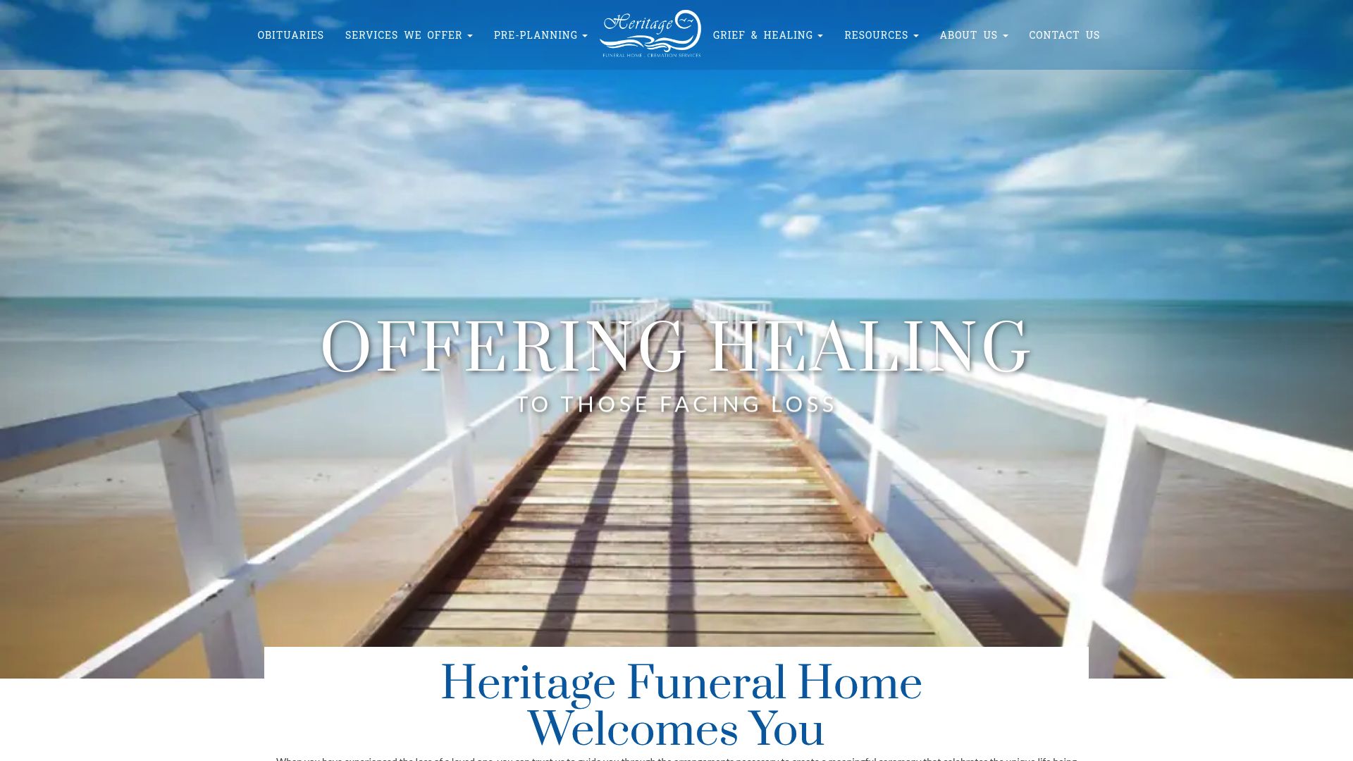 Heritage Funeral Home website homepage
