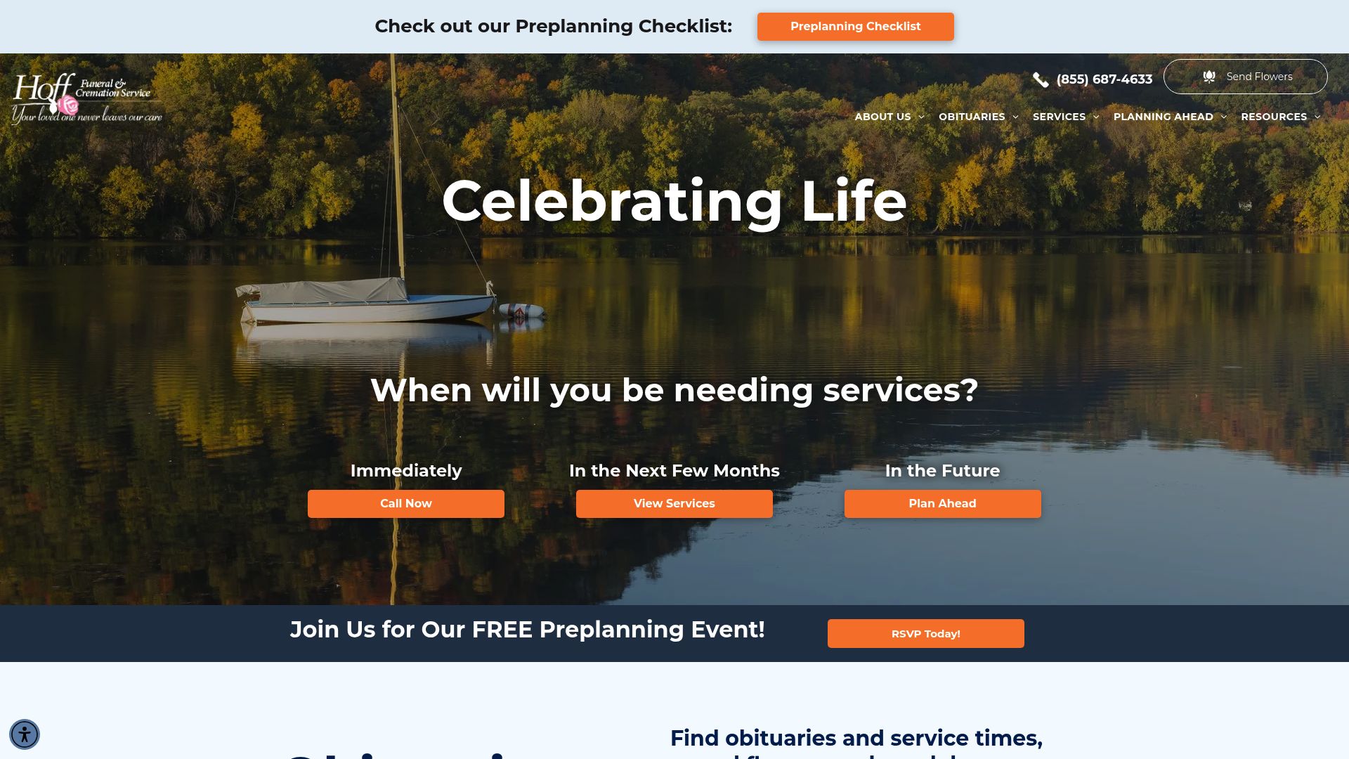 Hoff Funeral Home website homepage