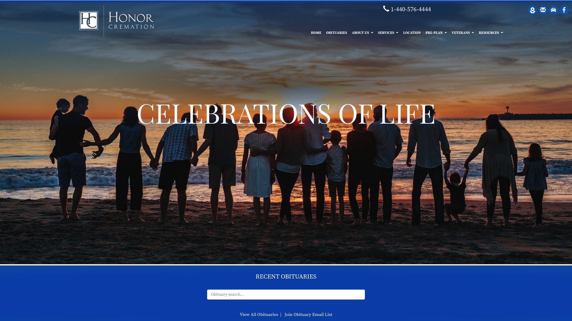 Honor Cremation website homepage