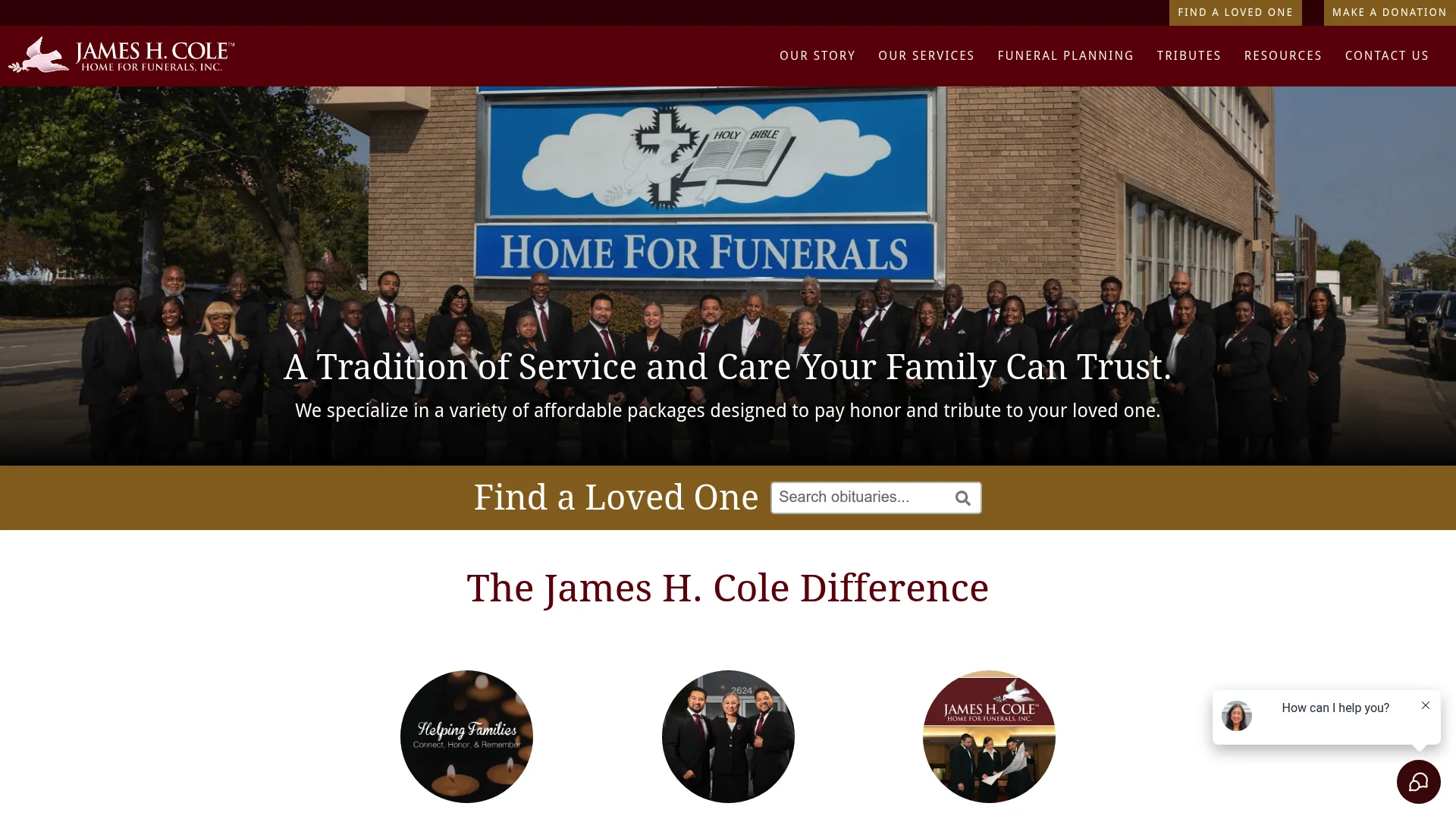 James H. Cole Home for Funerals website homepage