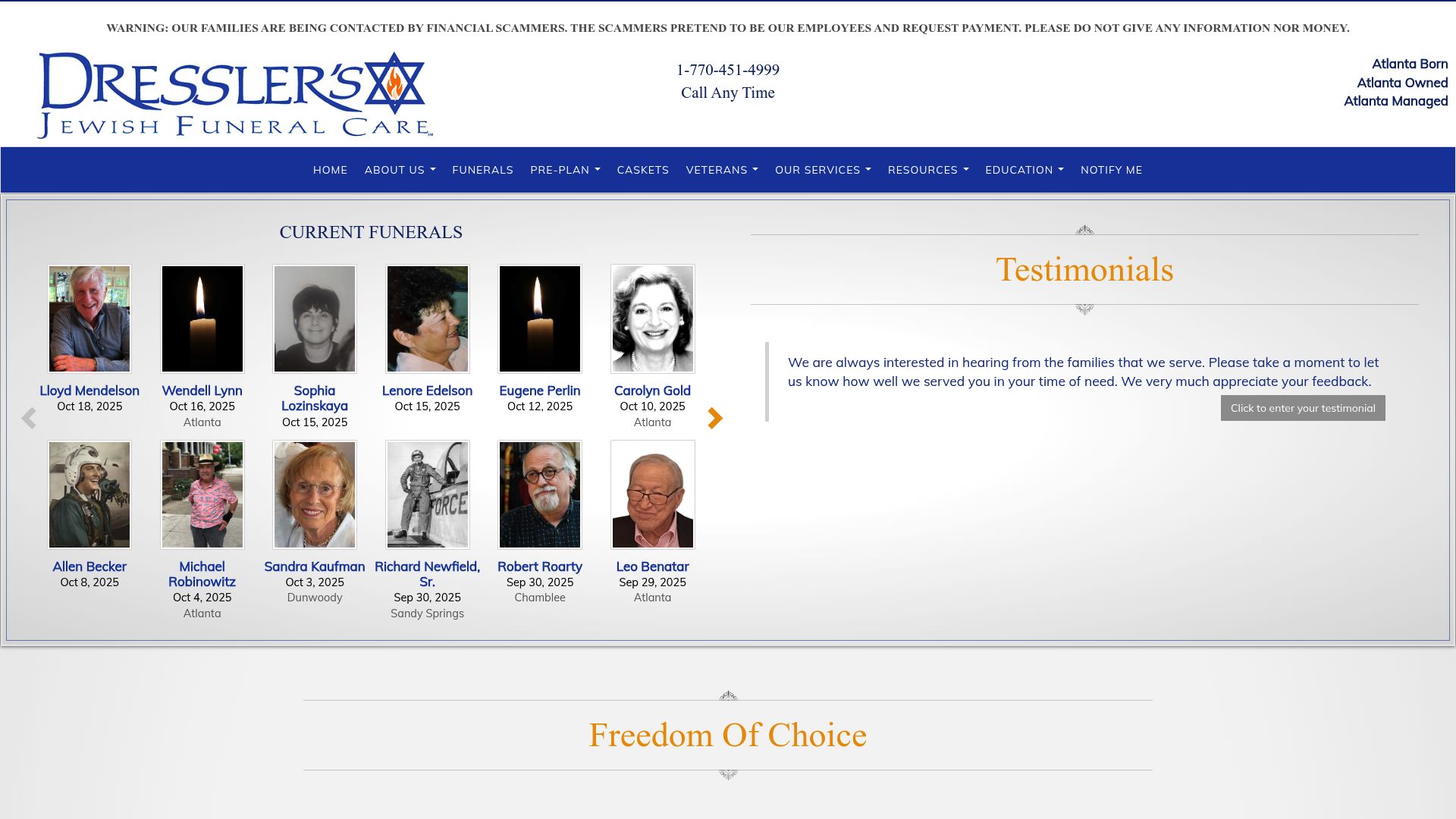 Dressler's Jewish Funeral Care website homepage