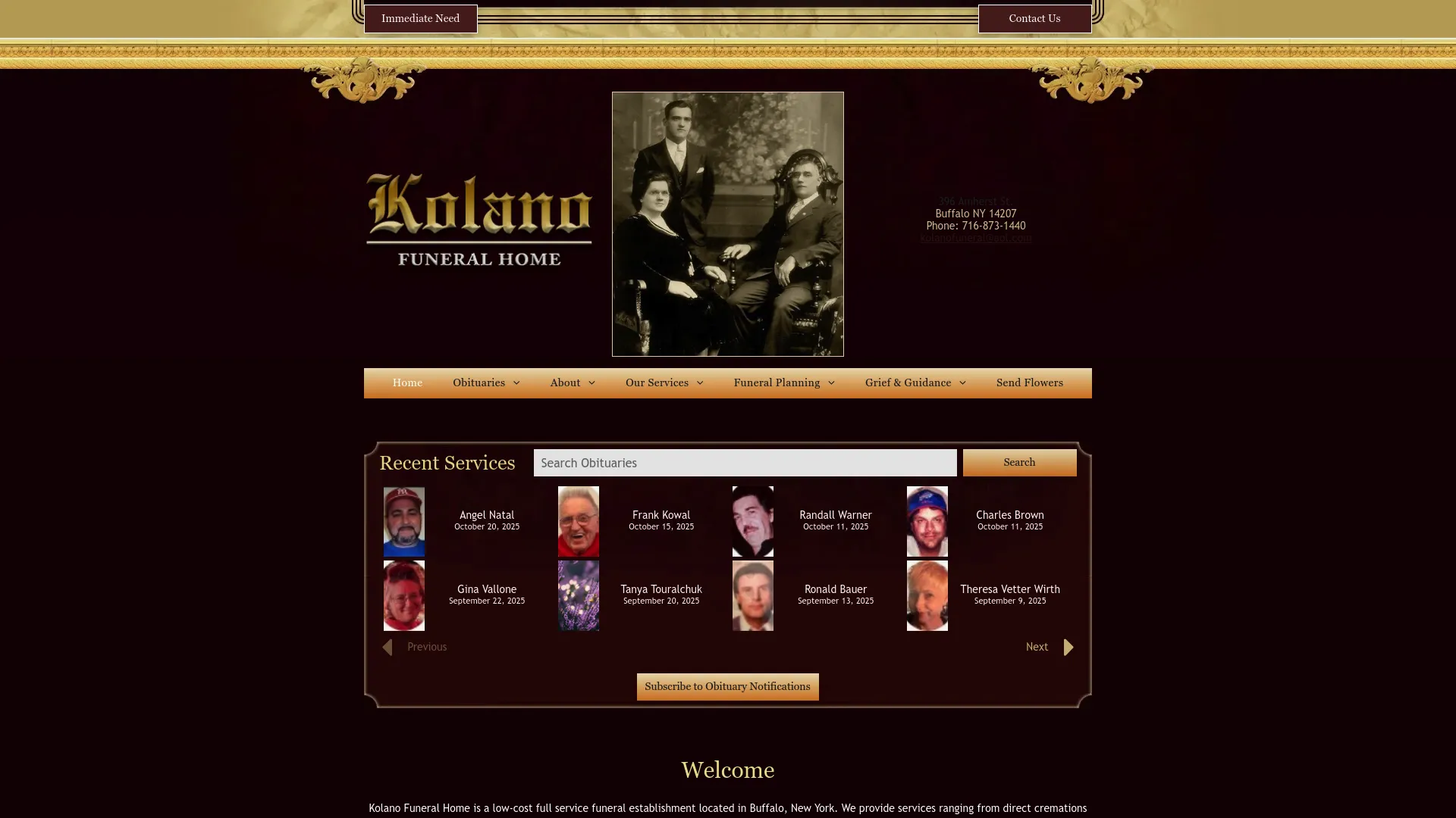 Kolano Funeral Home website screenshot