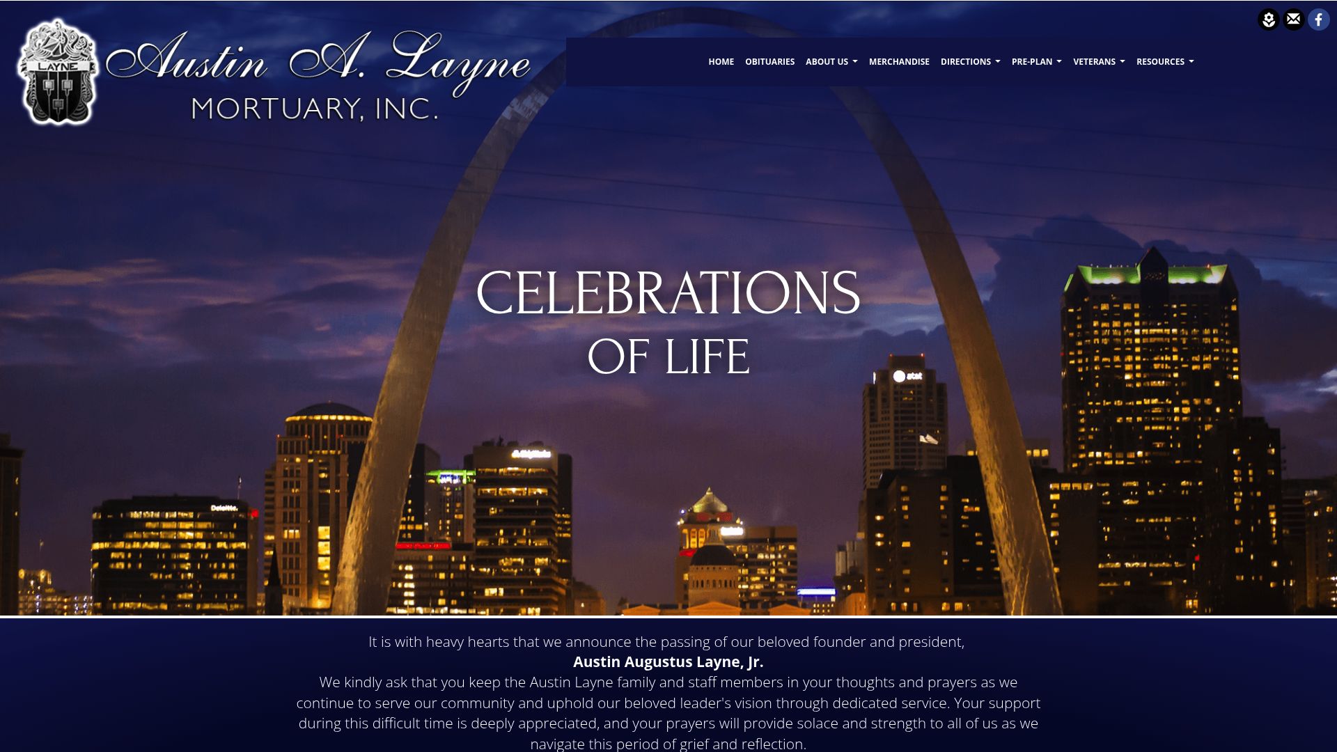 Austin A. Layne Mortuary website screenshot