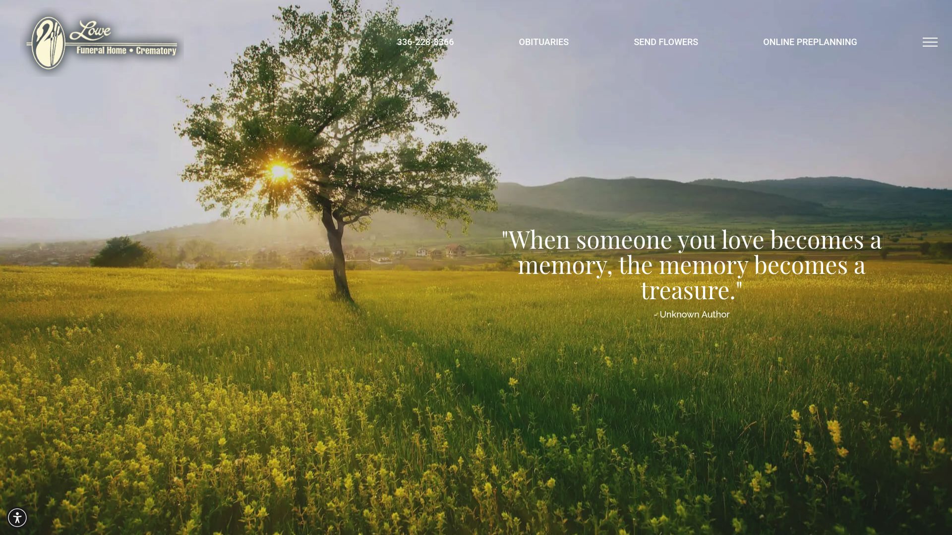 Lowe Funeral Home website homepage