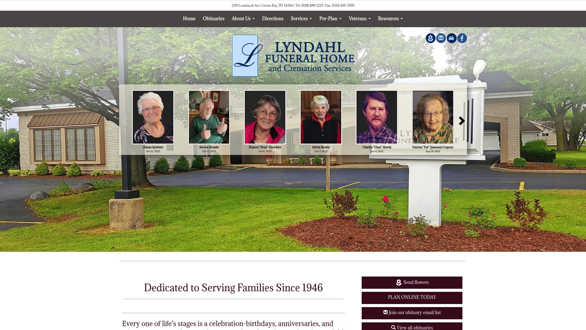 Lyndahl Funeral Home website screenshot