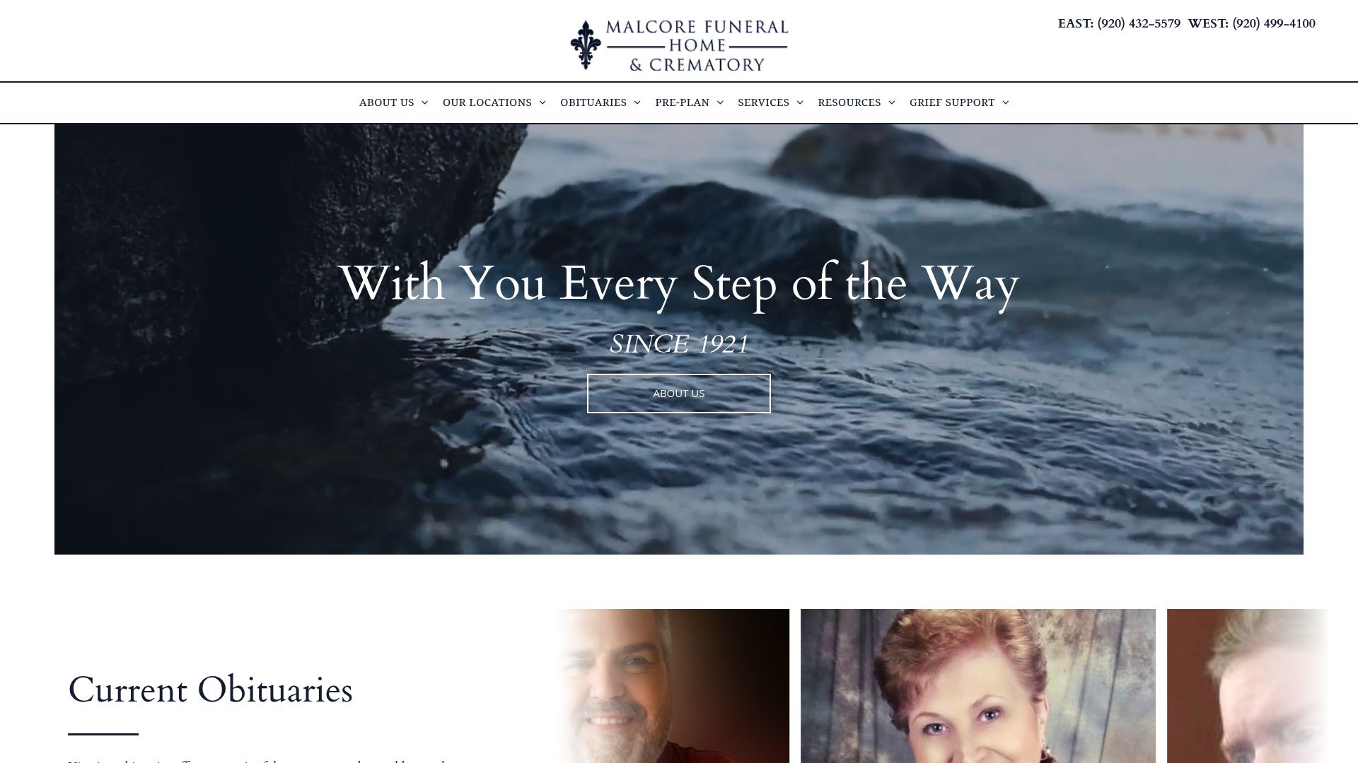 Malcore Funeral Home website screenshot