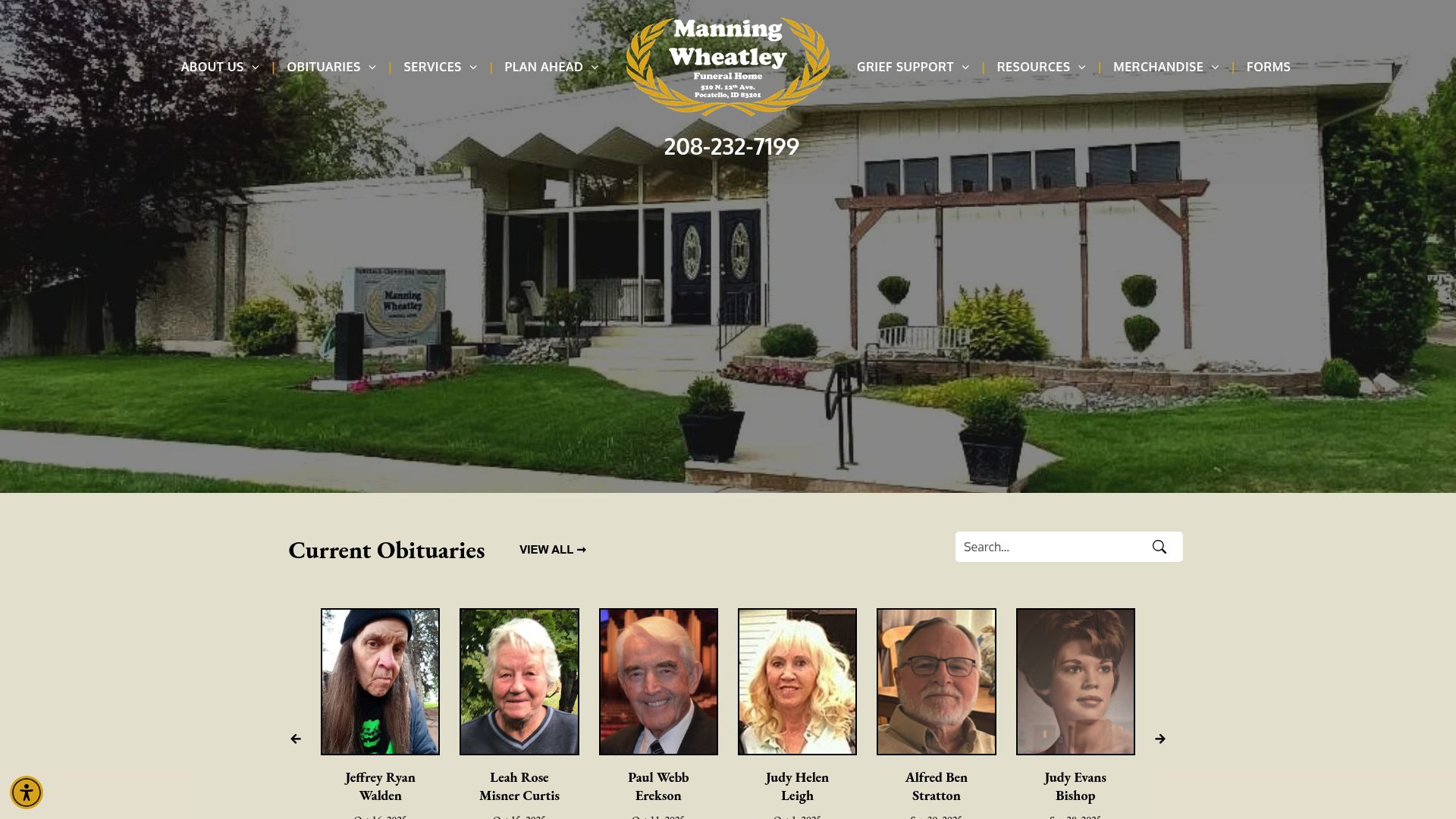 Manning-Wheatley Funeral Home website homepage