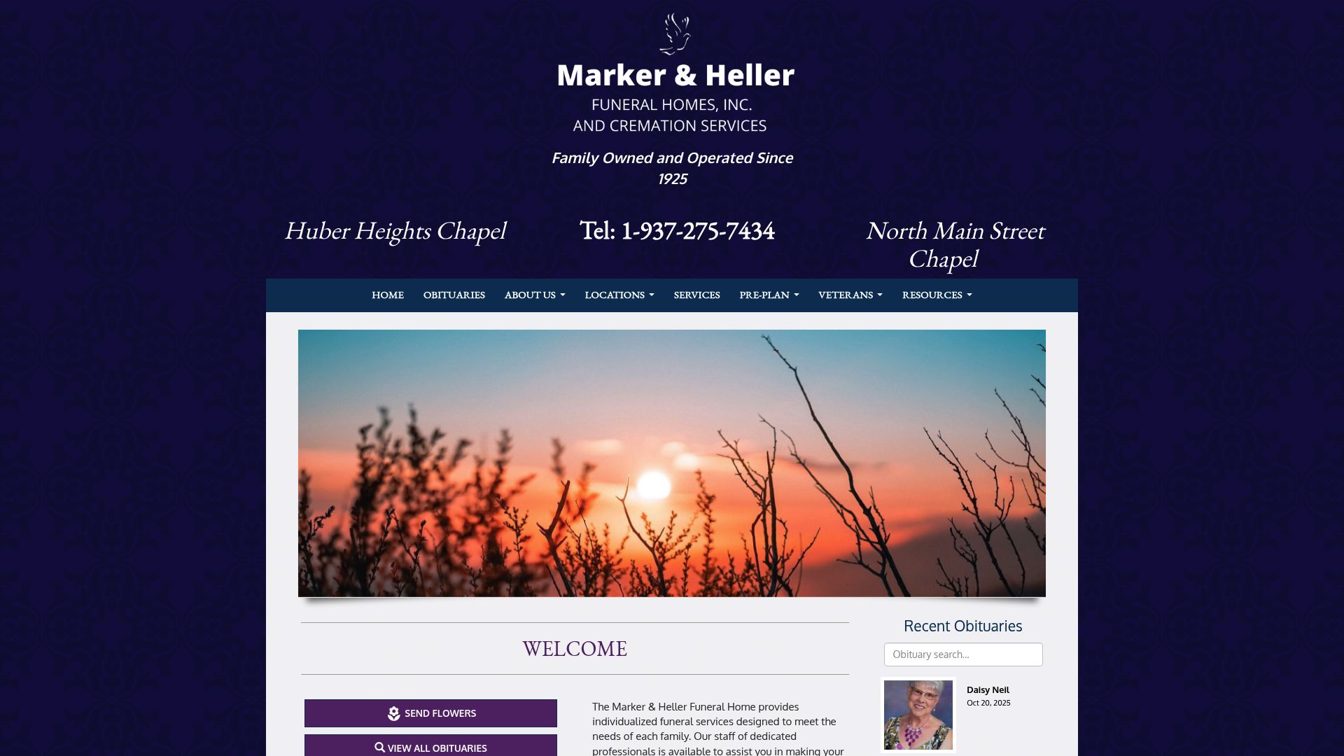 Marker & Heller Funeral Home website homepage