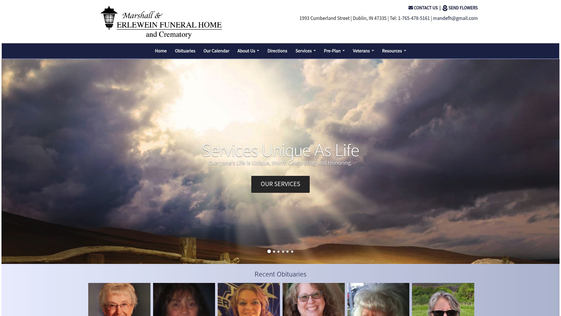 Marshall & Anderlew Funeral Home website screenshot