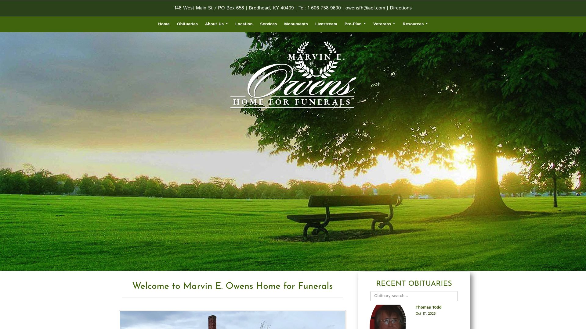 Marvin E Owens Funeral Home website