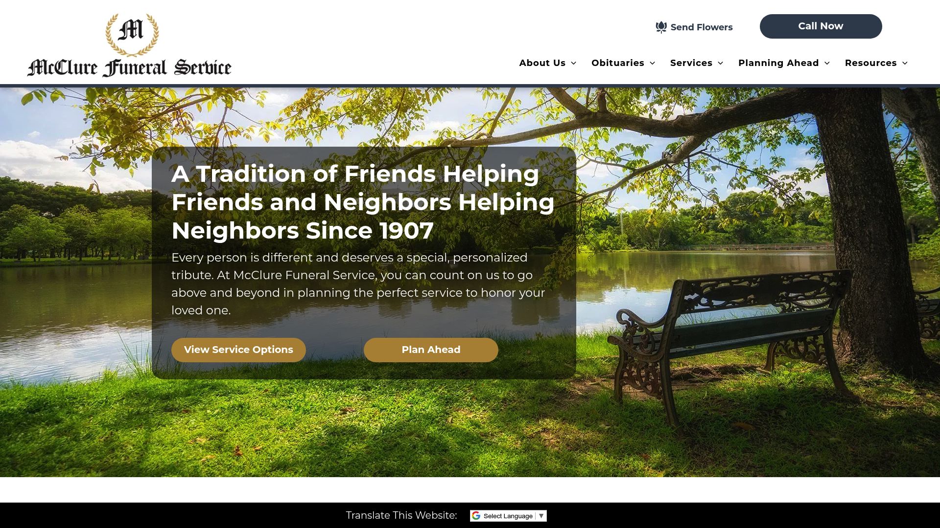 McClure Funeral Service website homepage
