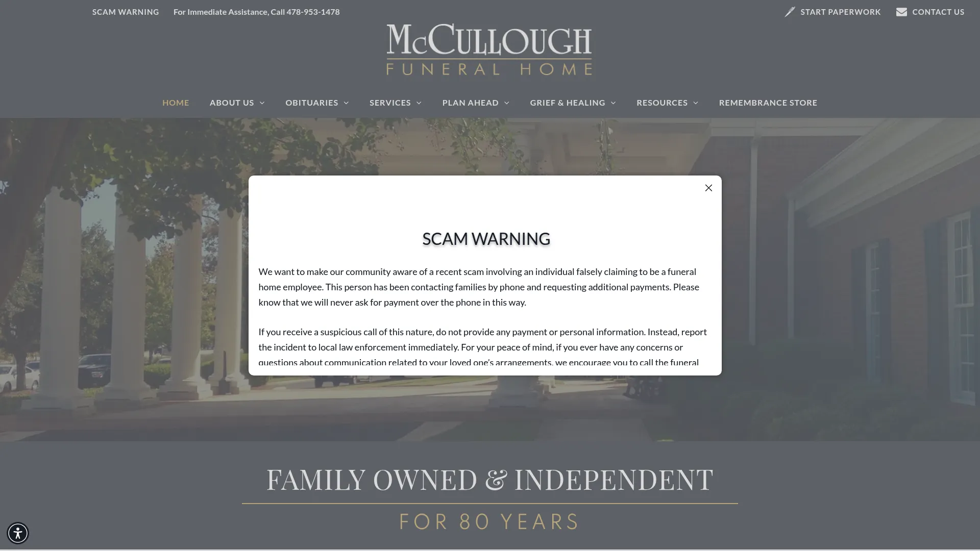McCullough Funeral Home website screenshot