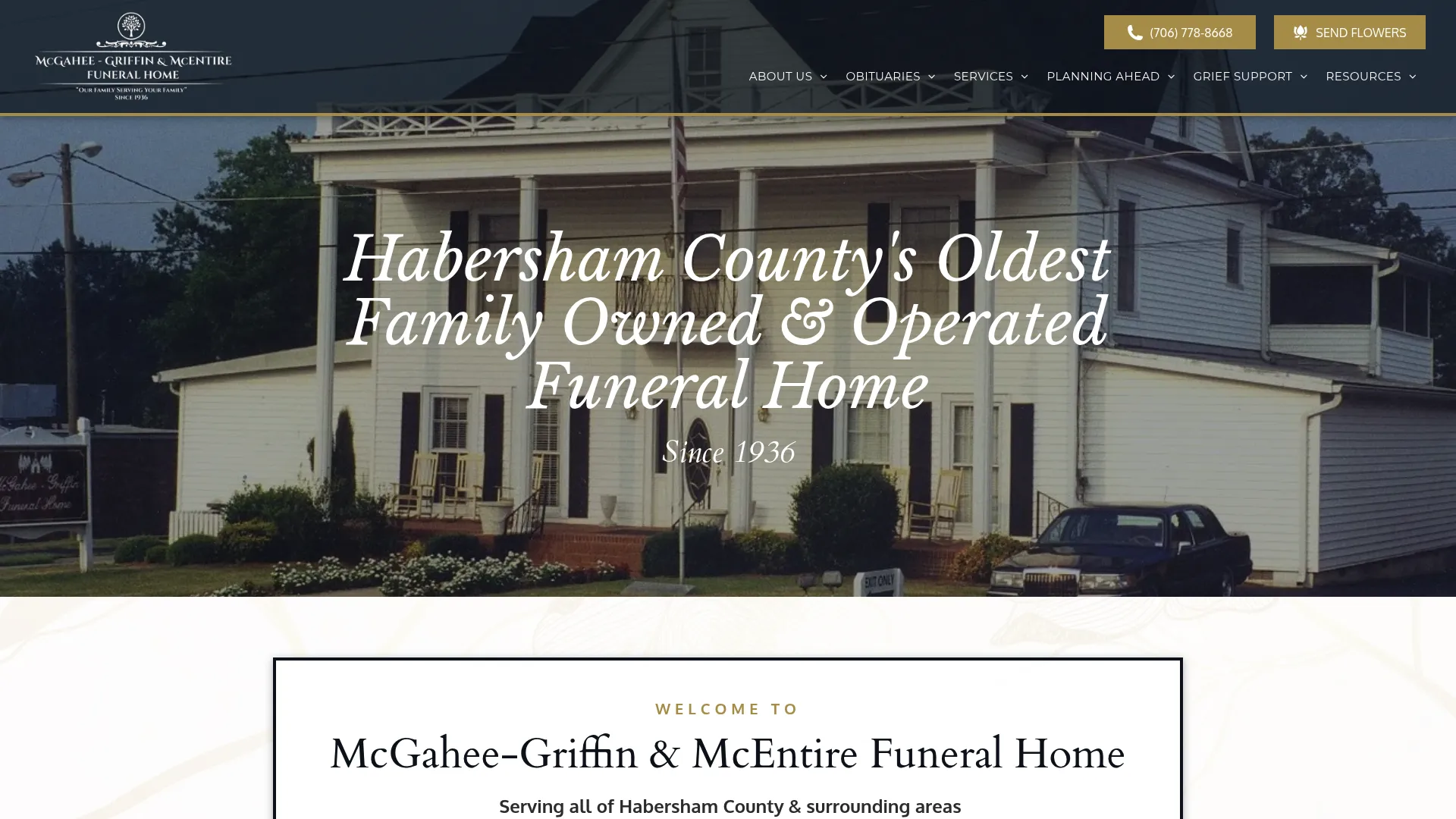 McGahee Griffin and McEntire Funeral Home website screenshot